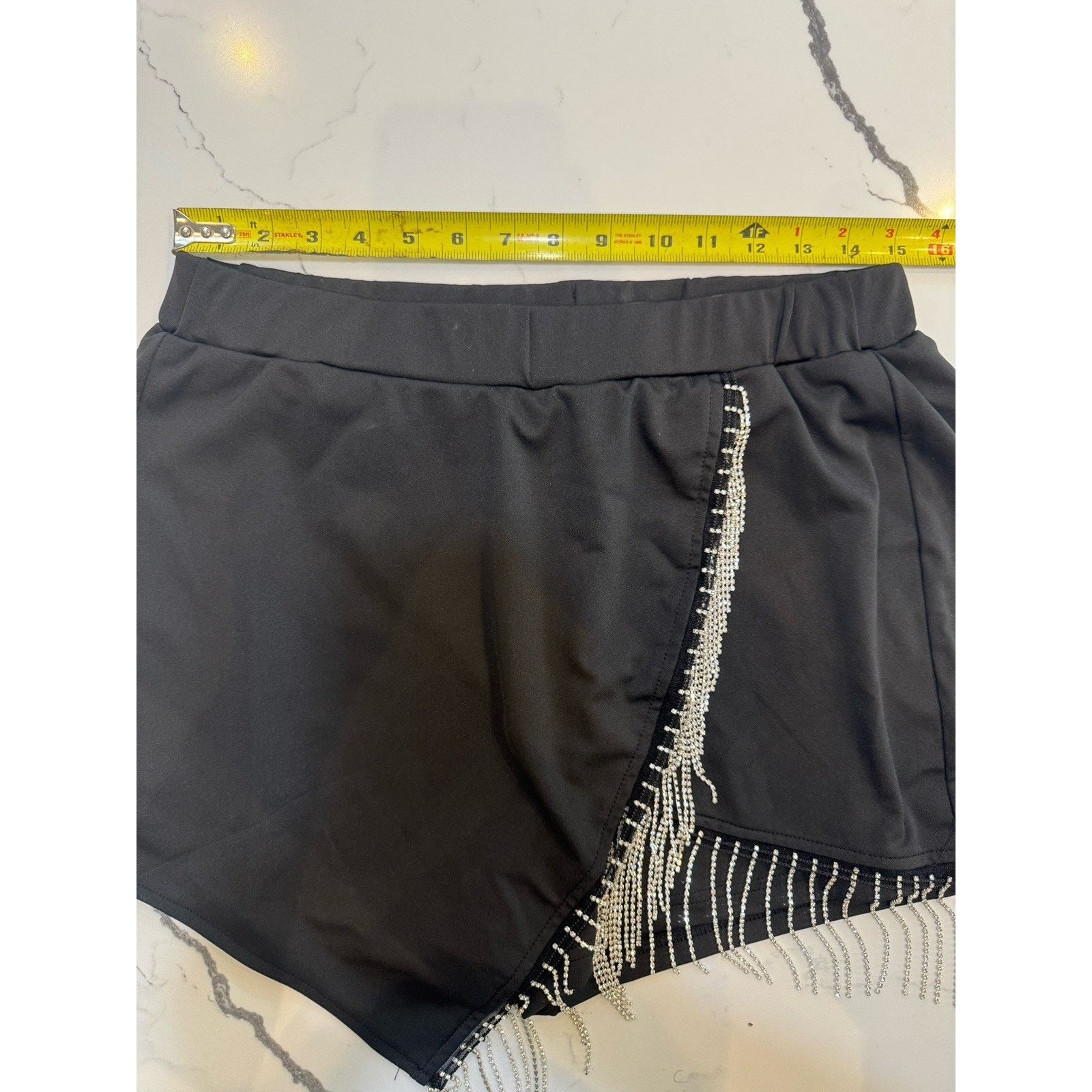 Shein SHEIN CurveSkort XL BlackWrap Skirt Shorts Rhinestone Fringe Size 30" / US 8 / IT 44 - 3 Thumbnail