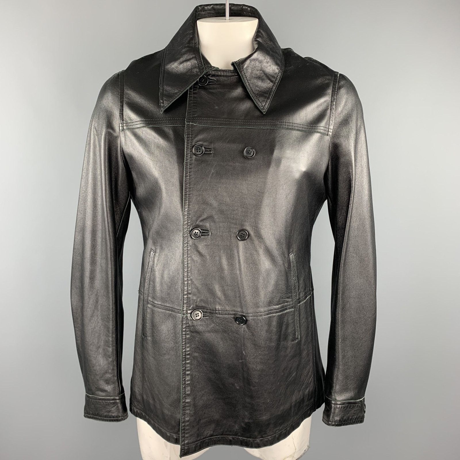 Costume National CoSTUME HOMME Size 40 Black Leather Double Breasted Jacket Size US M / EU 48-50 / 2 - 1 Thumbnail