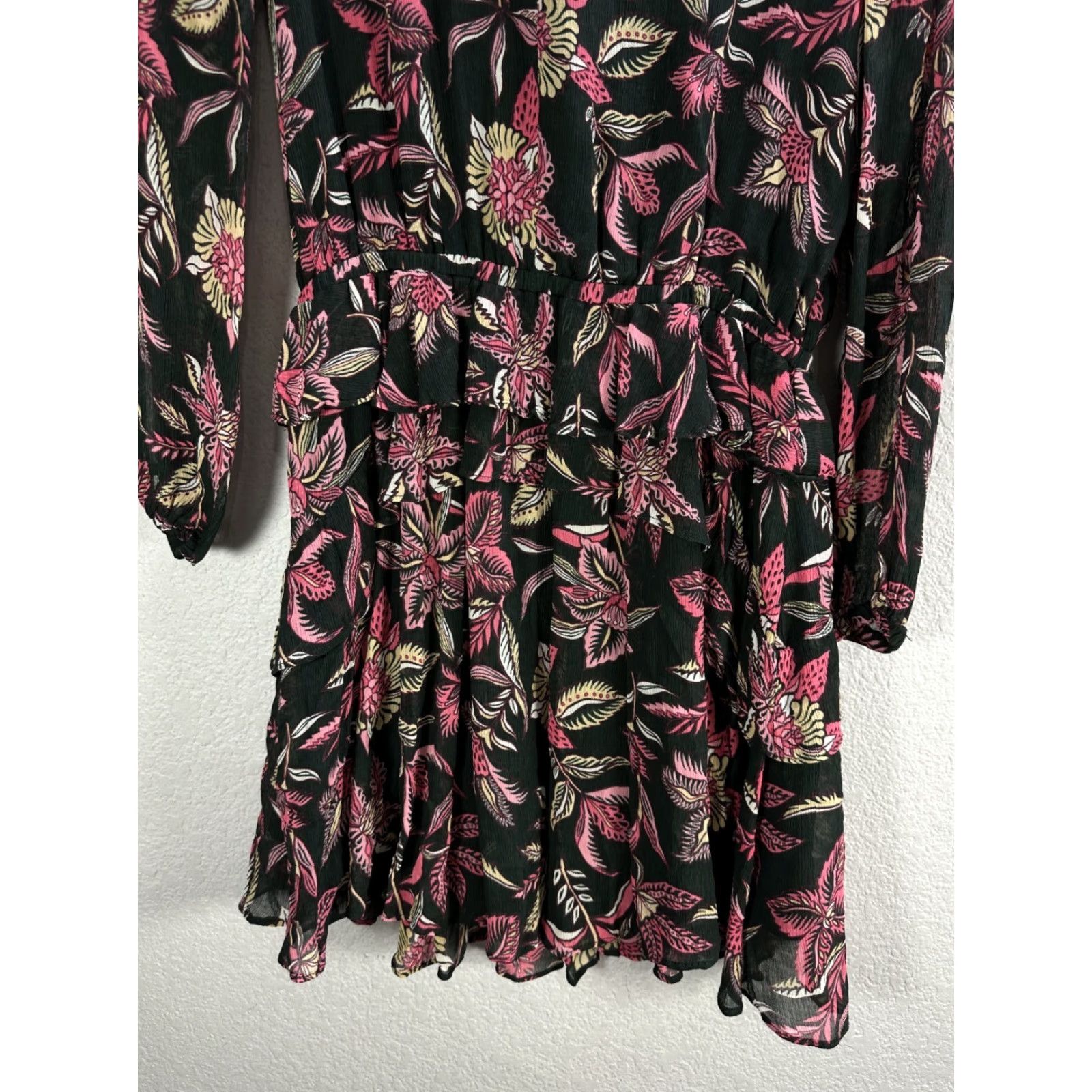 Maison Scotch Womens Maison Scotch Black Pink Floral Shirt Dress Flared Long Sleeve Sheer Sz S Size S / US 4 / IT 40 - 6 Thumbnail
