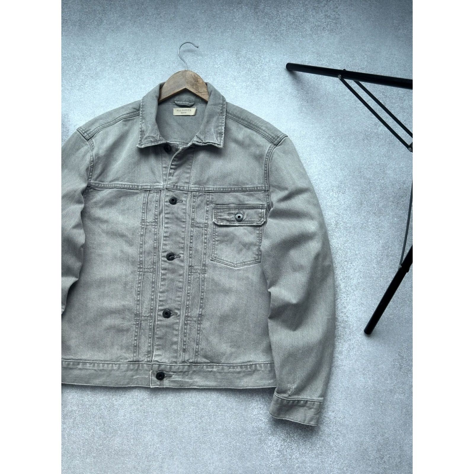 Allsaints VINTAGE AllSaints Denim Jacket Mens M Grey Button Up Jacket Size US M / EU 48-50 / 2 - 3 Thumbnail