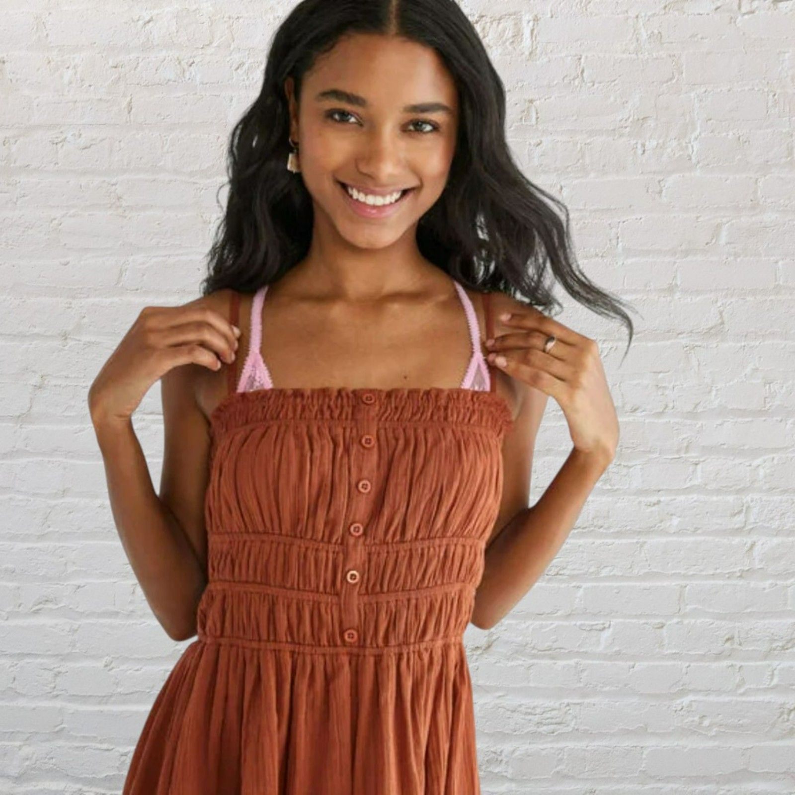Aeropostale Aeropostale Cinnamon Smocked Mini Dress Size XL / US 12-14 / IT 48-50 - 8 Thumbnail