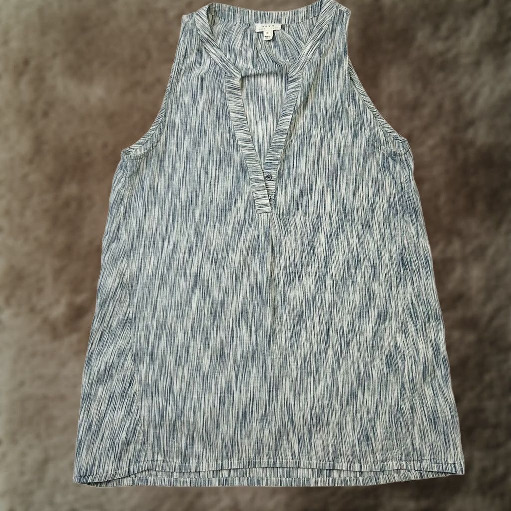 Joie VINTAGE Soft Joie Blue White Printed V-Neck Tunic Top Shirt Blouse 100% Cotton Size S / US 4 / IT 40 - 1 Thumbnail