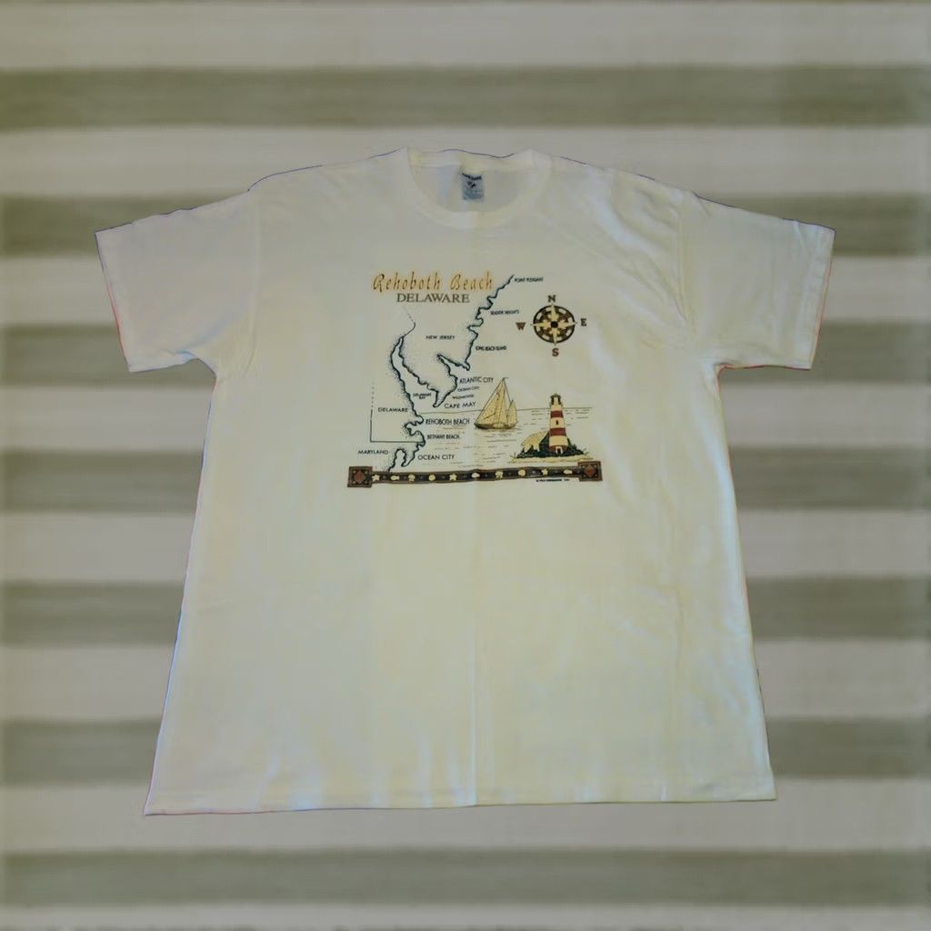 Jerzees VINTAGE Jerzees T-Shirt Men XL White Rehoboth Beach Delaware Graphic Print Nautical USA 2000s Shirt Mens XL White Beach USA 2000s Size US XL / EU 56 / 4 - 1 Thumbnail