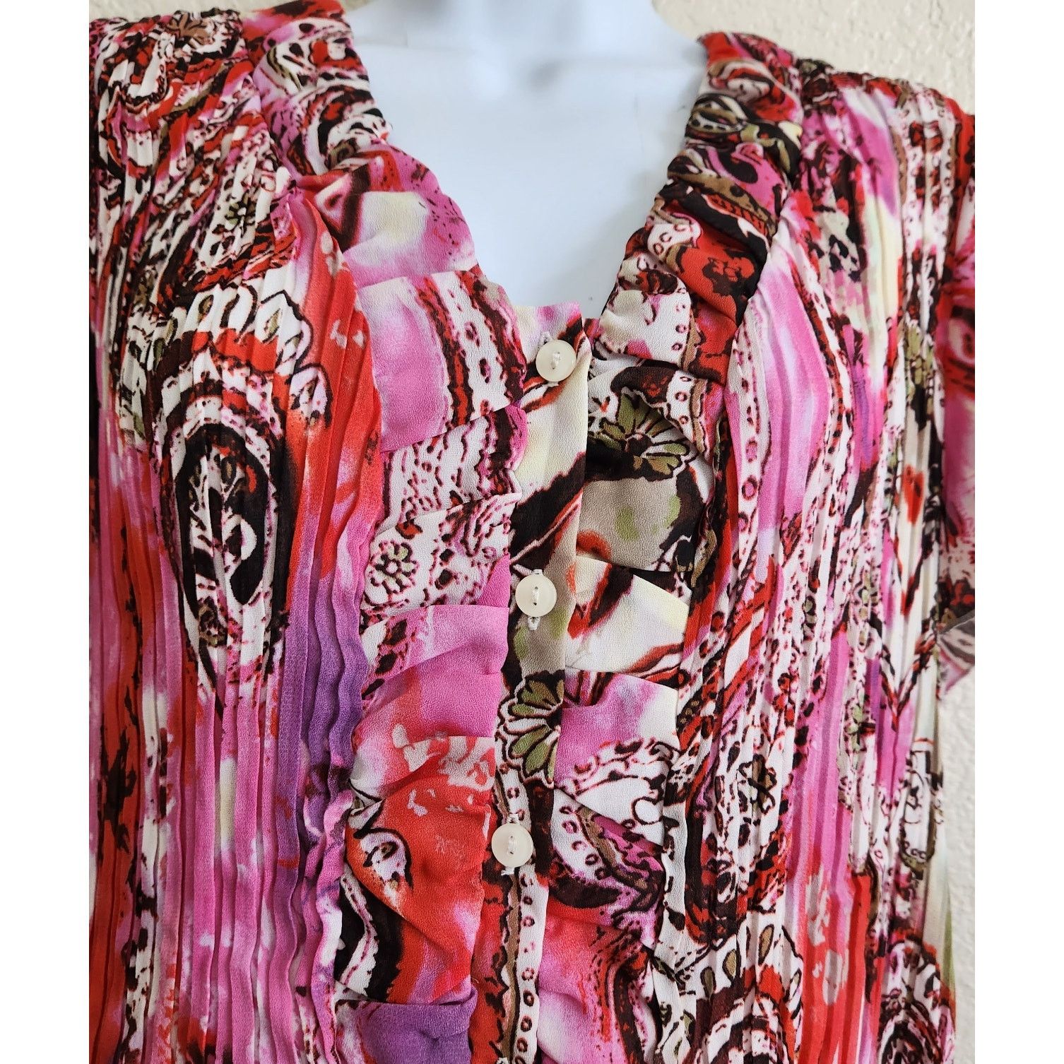 Other Cato Pink Purple Accordion Pleated Button Up Top 18W 20W Size XXL / US 16-18 / IT 52-54 - 2 Thumbnail