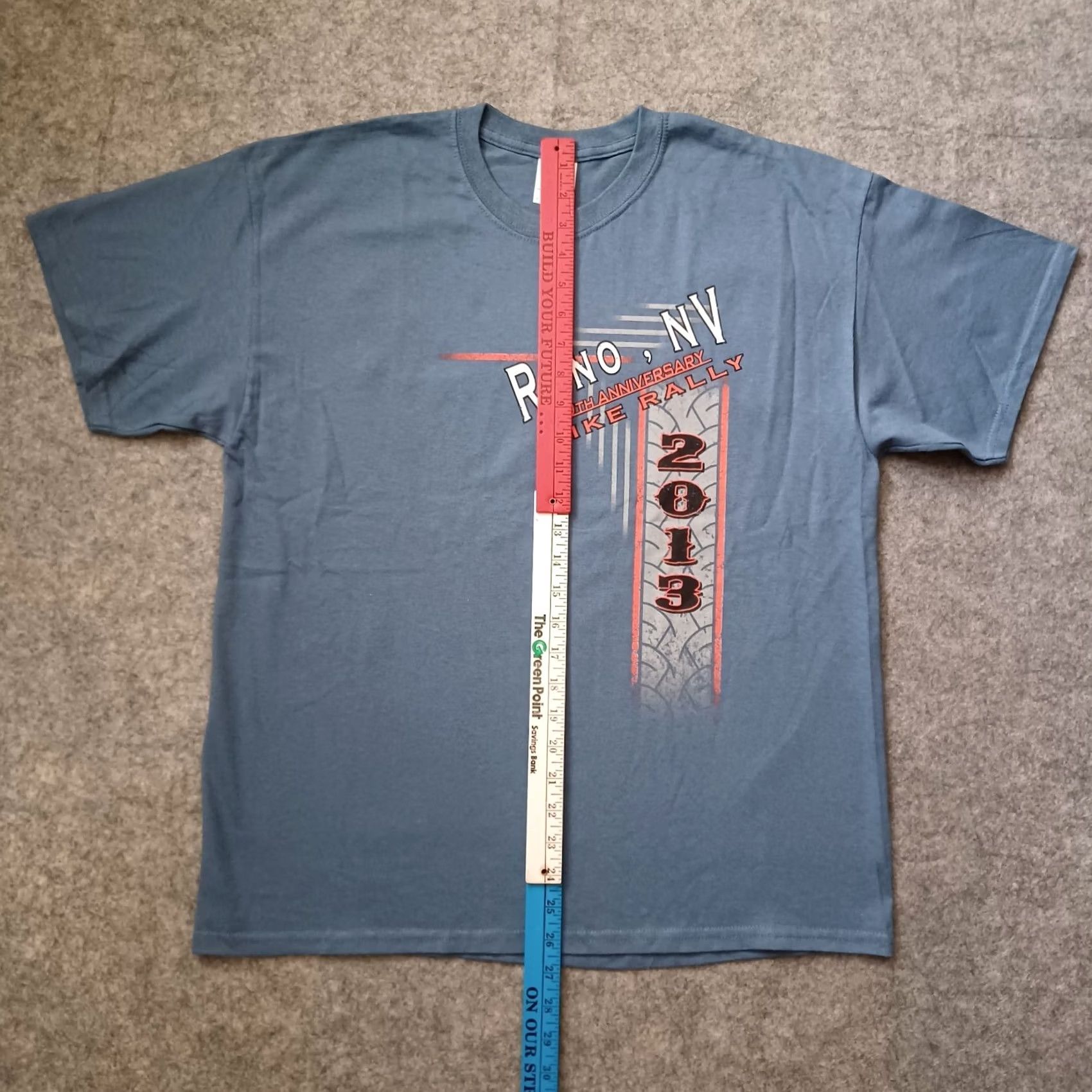 Gildan Reno Bike Rally Mens L Blue T-Shirt 19th Anniversary Double Side Short Sleeve Graphic Print Logo Gildan Ultra Cotton Regular Fit Size US L / EU 52-54 / 3 - 7 Thumbnail