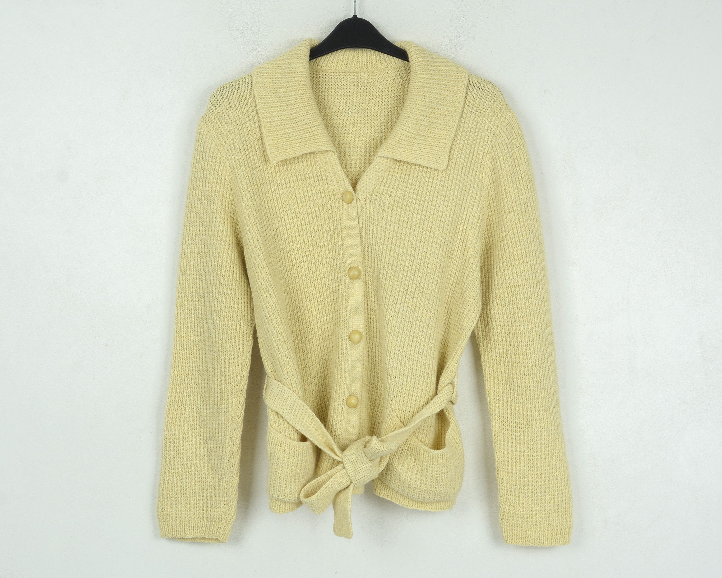 Other × Vintage XL Wool Cardigan Sweater Jumper Cable Knit Button Up Belted Size XL / US 12-14 / IT 48-50 - 2 Thumbnail