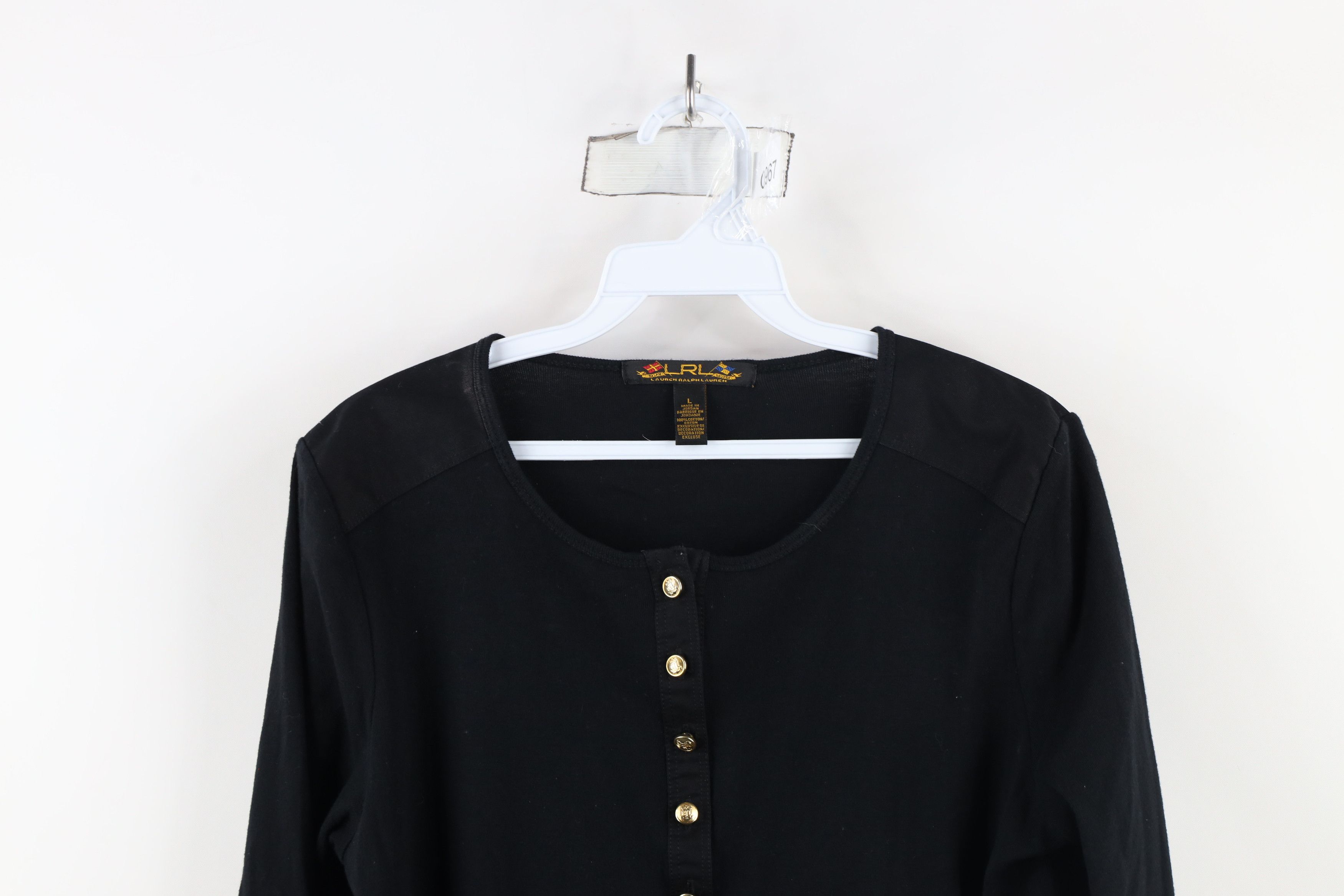 Ralph Lauren × Vintage Vintage 90s Ralph Lauren Boat Anchor Henley T-Shirt Black Size L / US 10 / IT 46 - 2 Thumbnail