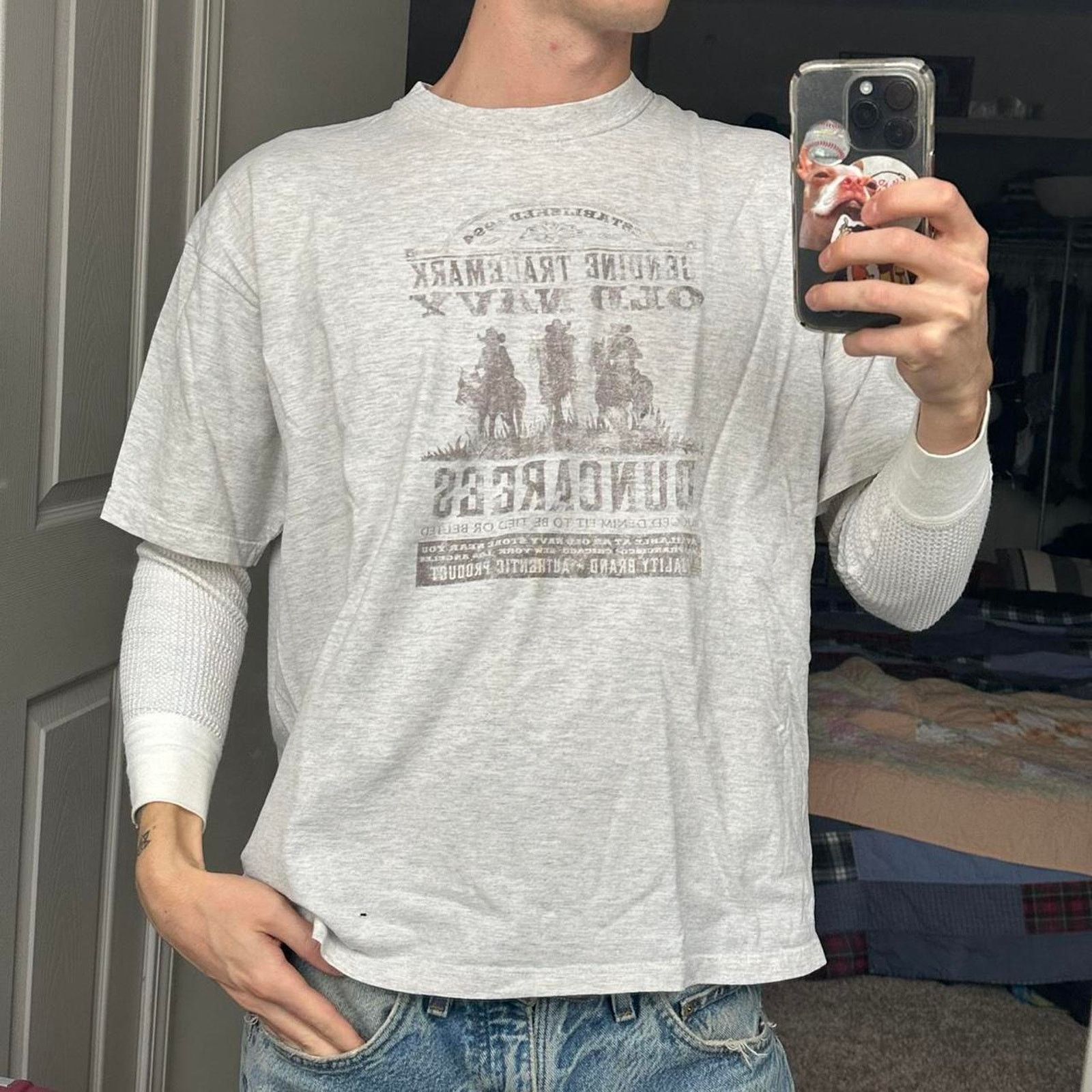 Old Navy × Vintage Vintage 00s Old Navy Western Dungarees Cowboy Tee Shirt Size US XL / EU 56 / 4 - 1 Thumbnail