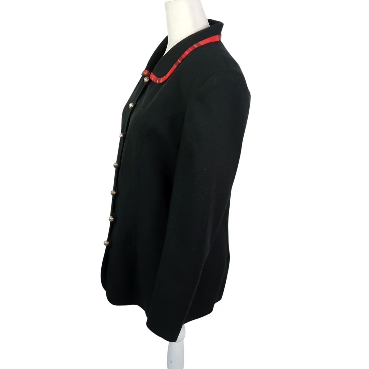 Vintage VINTAGE Oberon Blazer Jacket Black Wool 90s 80s Red Plaid Trim Womens 10 Size L / US 10 / IT 46 - 3 Thumbnail
