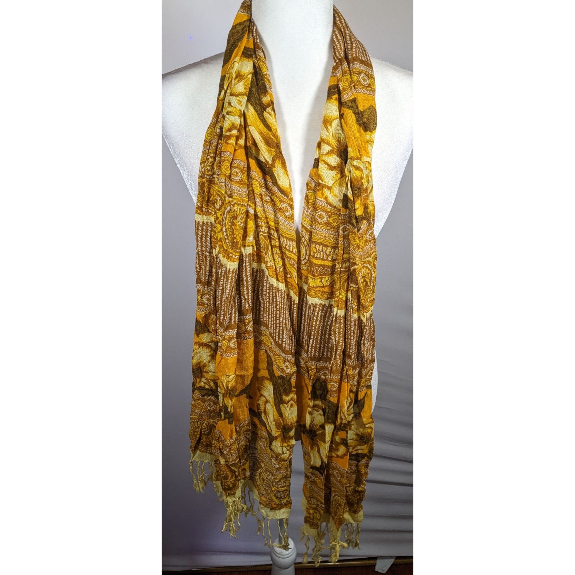 Isaac Mizrahi Vintage Isaac Miazrahi Yellow And Brown Floral Paisley Fring Size ONE SIZE - 5 Thumbnail
