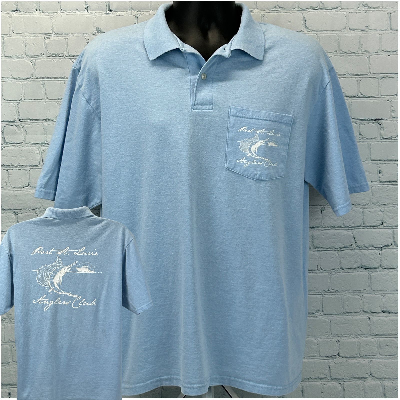 Jerzees Vintage 90s Port St Lucie PSL Anglers Club Polo Shirt Large Size US L / EU 52-54 / 3 - 1 Thumbnail