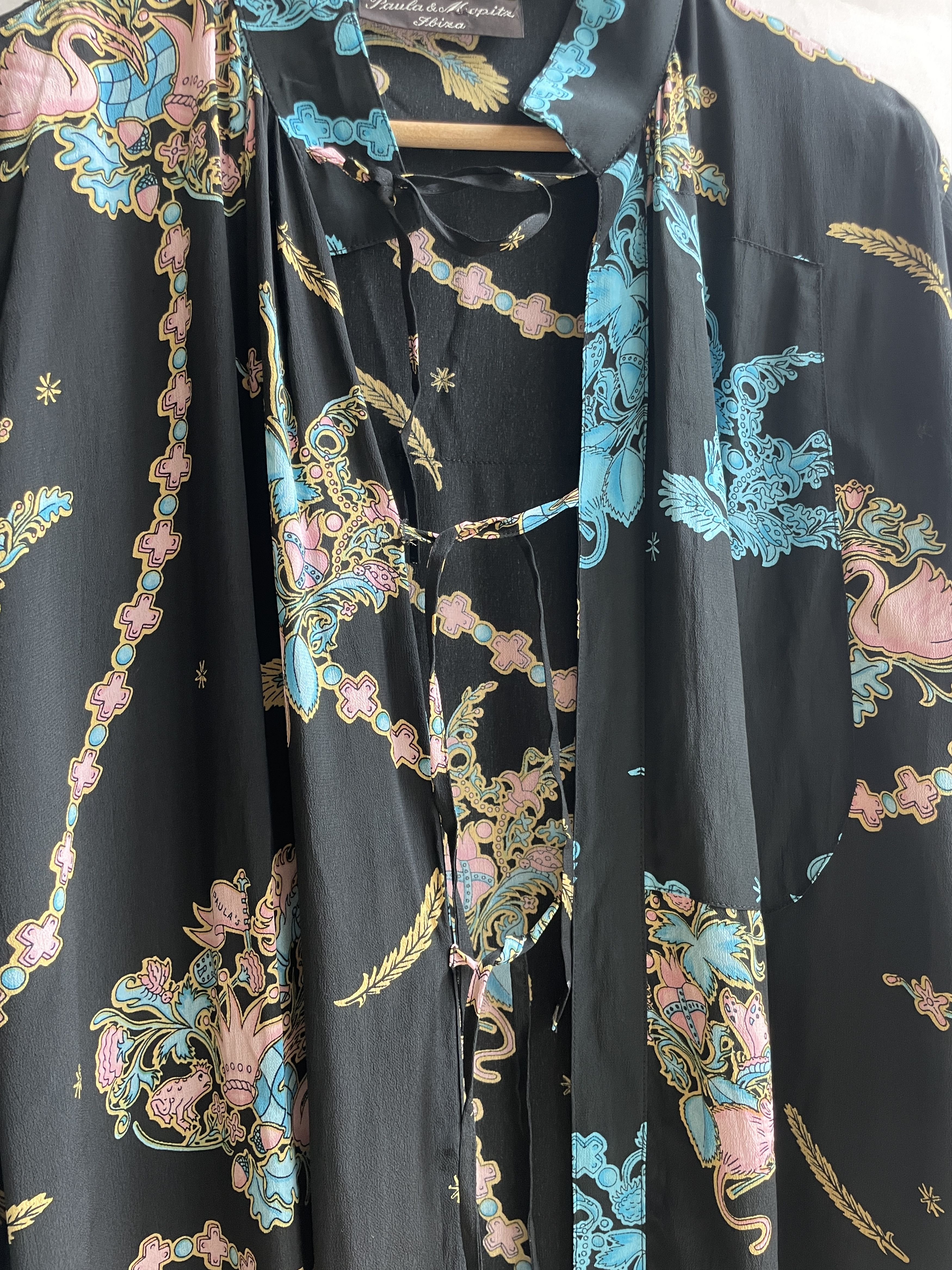 Vintage Paula & Mopitz Ibiza Loewe VTG 70s Silk Printed Tunic Dress Size L / US 10 / IT 46 - 8 Thumbnail