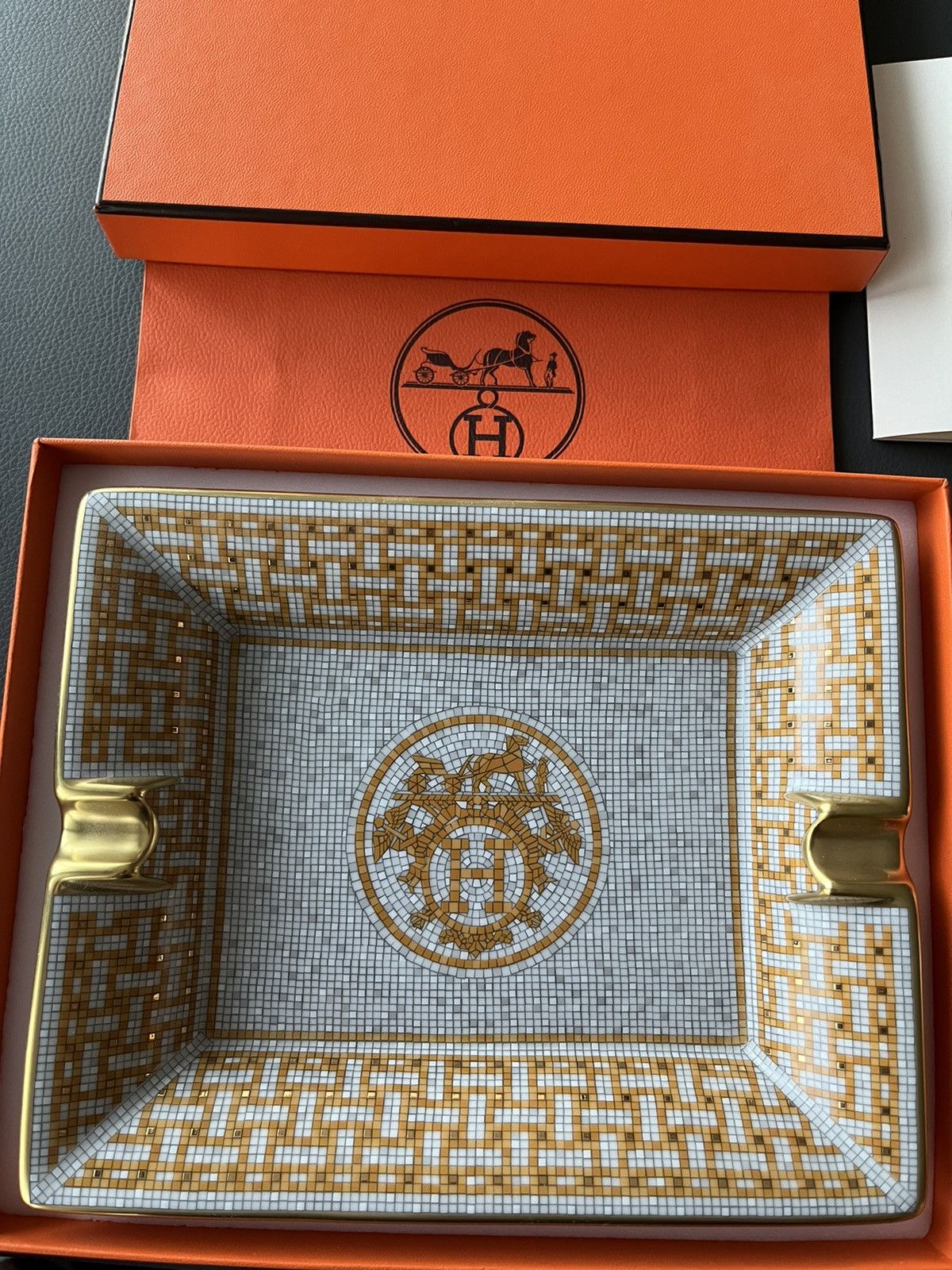 Hermes Rare Brand New Hermes H Logo Mosaique Au 24 Gold Ashtray Size ONE SIZE - 4 Thumbnail