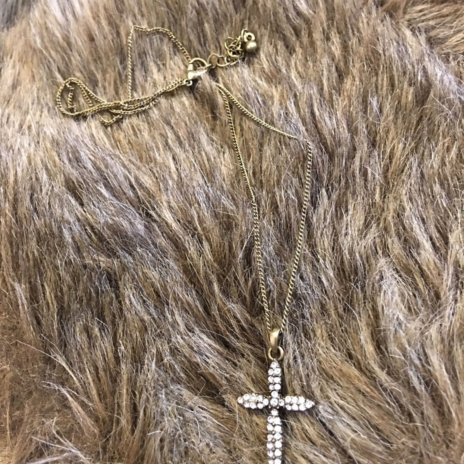 Jewelry Brass tone rhinestone cross on chain necklace Size ONE SIZE - 9 Thumbnail