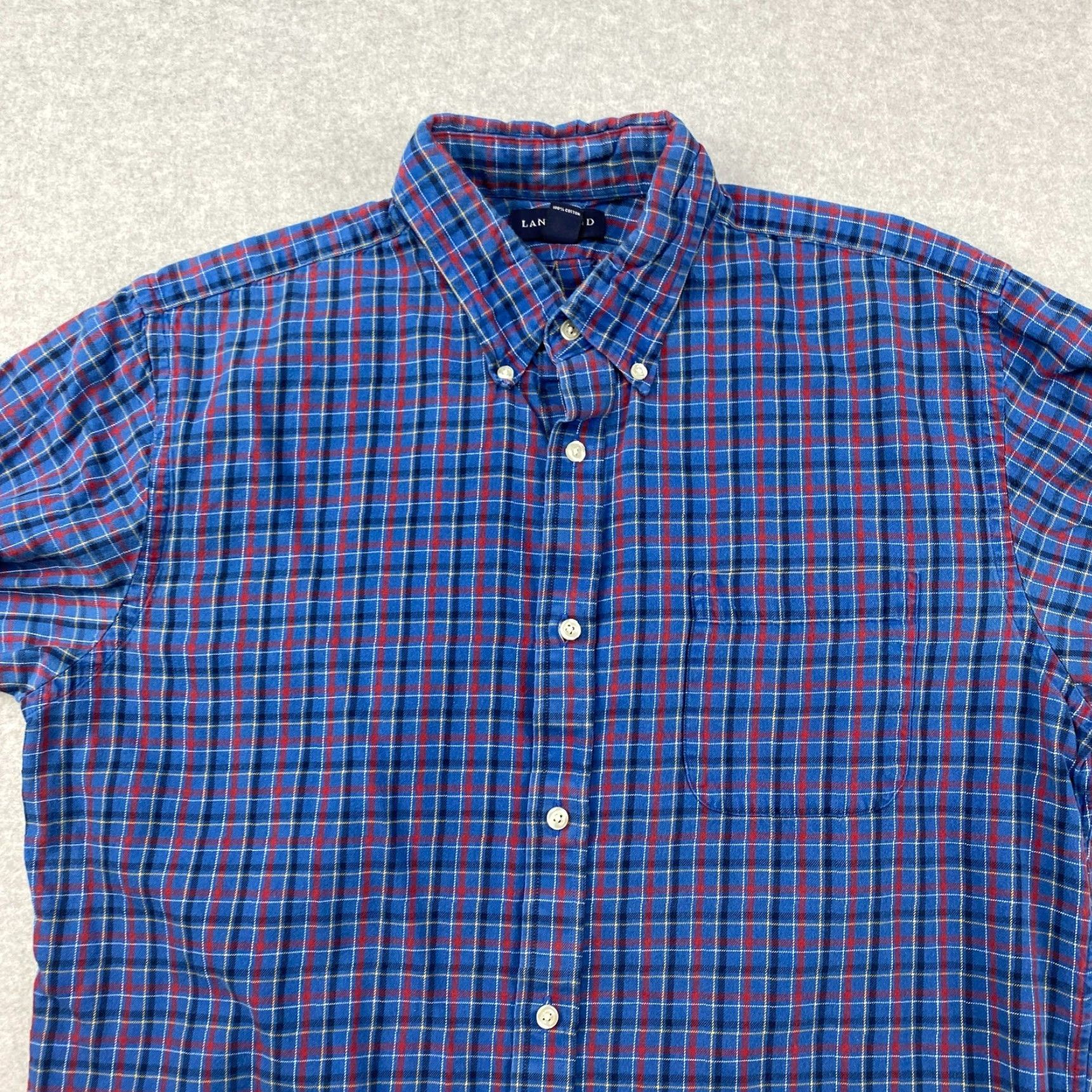 Lands' End Lands' End Dress Shirt Mens 16.5 Blue Plaid Tailored Fit Long Sleeve Pocket Collared Button-Down Mens Shirt Size 46R - 2 Thumbnail