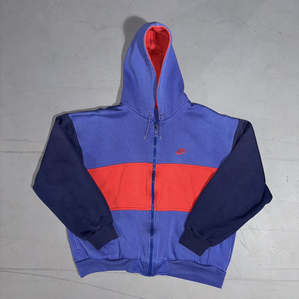 Vintage Nike Zip Up Sweatshirt Hoodie 90s Blue/Red Medium
