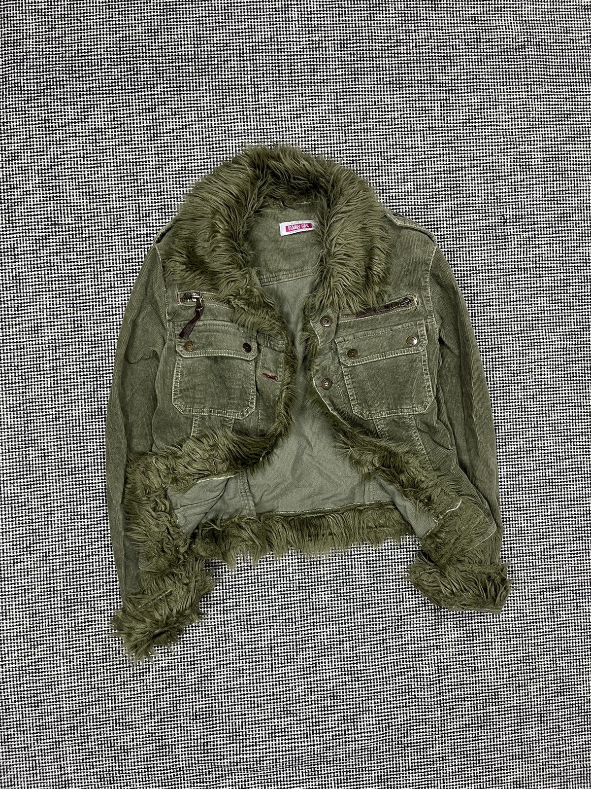 Faux fur corduroy green denim jacket Japanese style LGB like