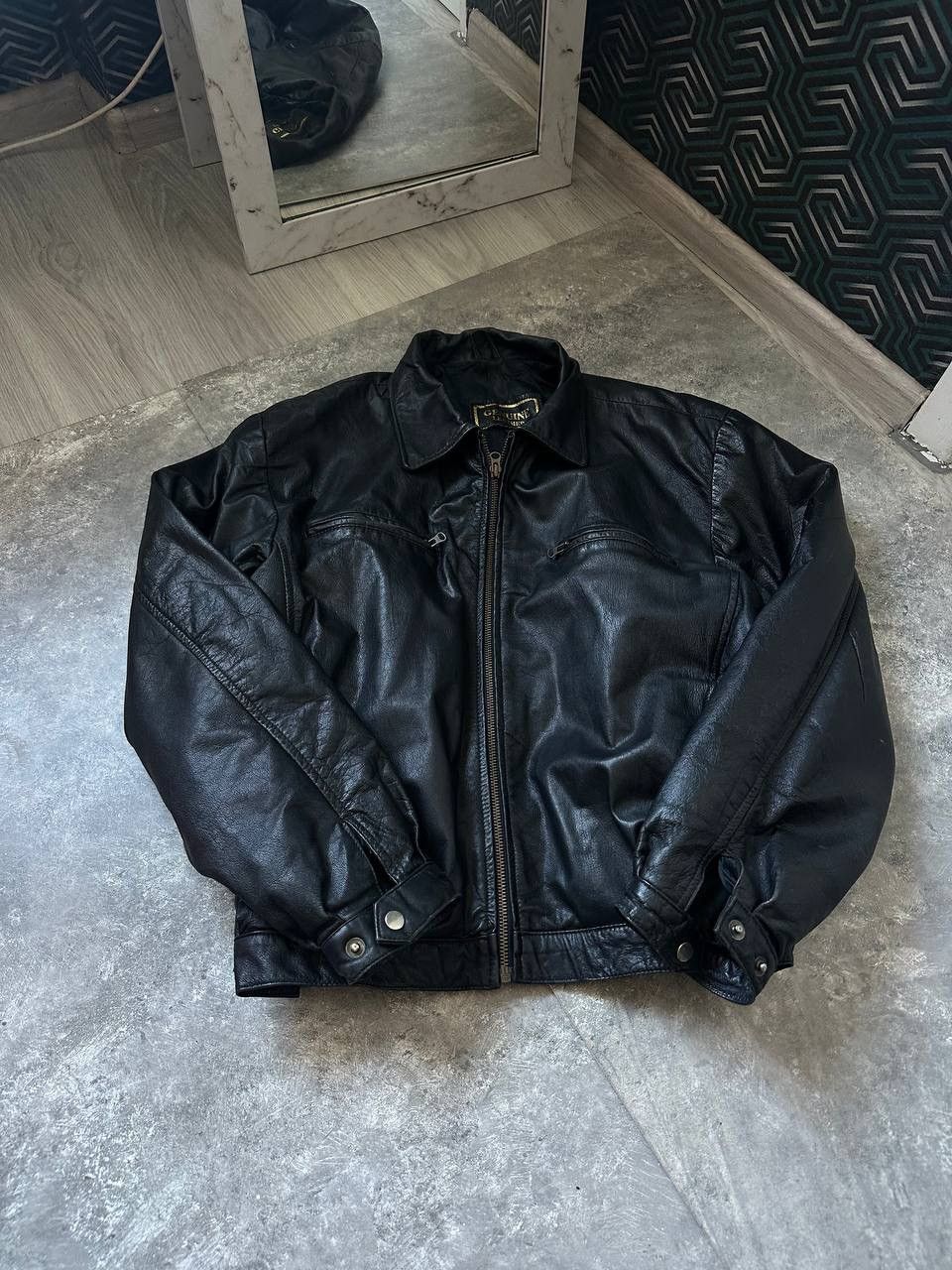 Pre-owned Avant Garde Leather Bomber Jacket Boxy Fit Balenciaga Style Y2k Opium In Black