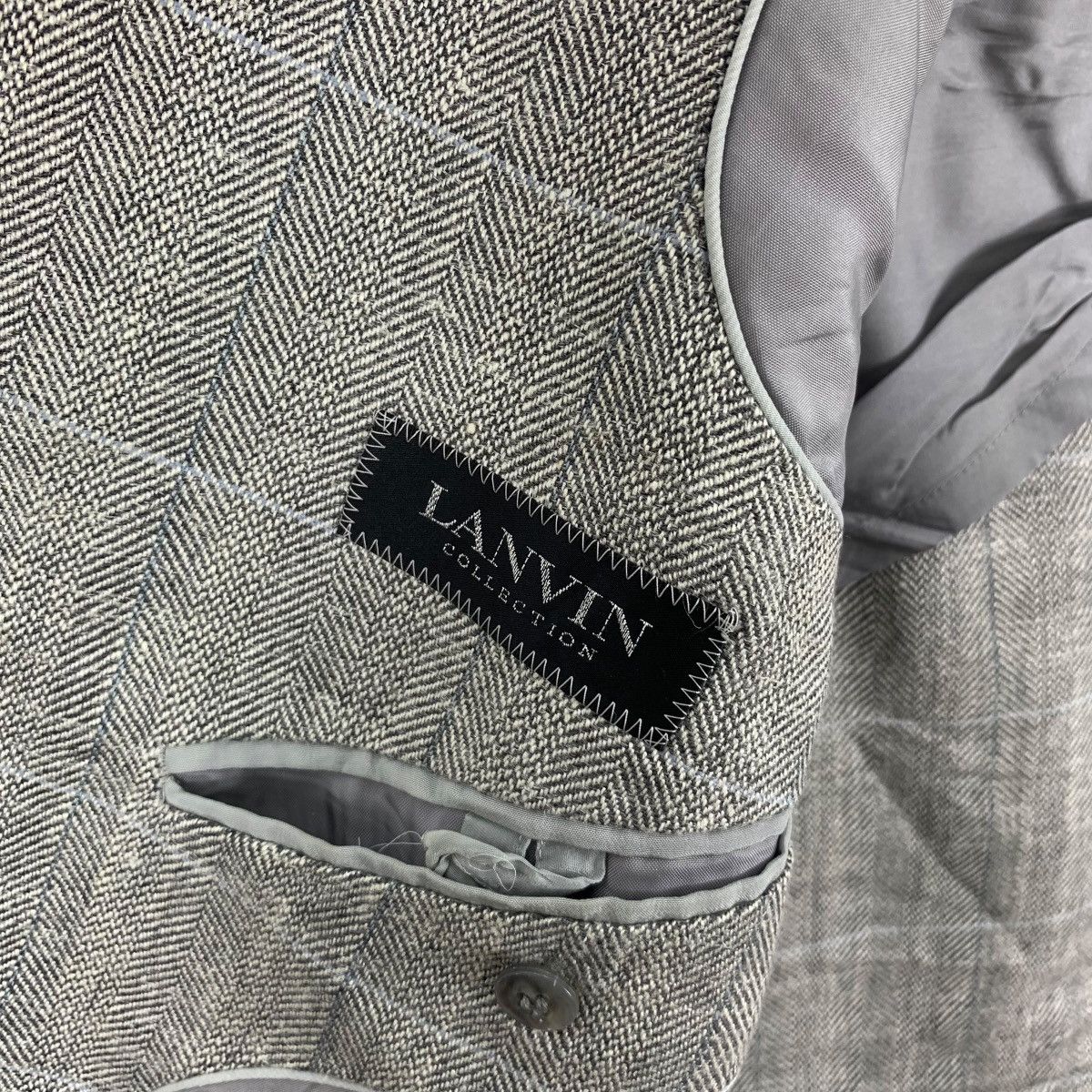 Lanvin Vintage LANVIN COLLECTION HERRINGBONE Pattern 3 Button Size 46R - 10 Thumbnail