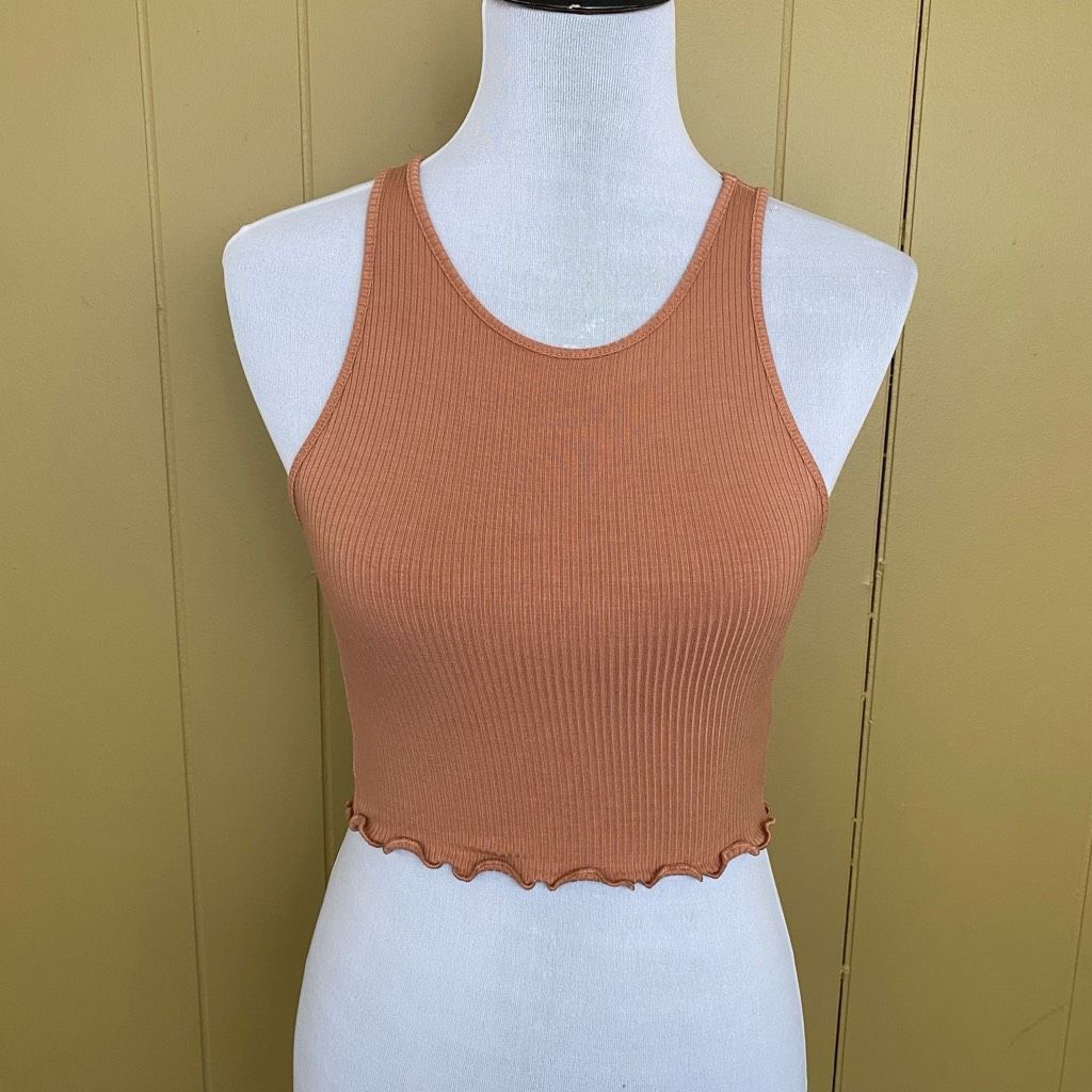American Eagle Outfitters American Eagle women XS ribbed soft & sexy crop tank top tan Size XS / US 0-2 / IT 36-38 - 1 Thumbnail