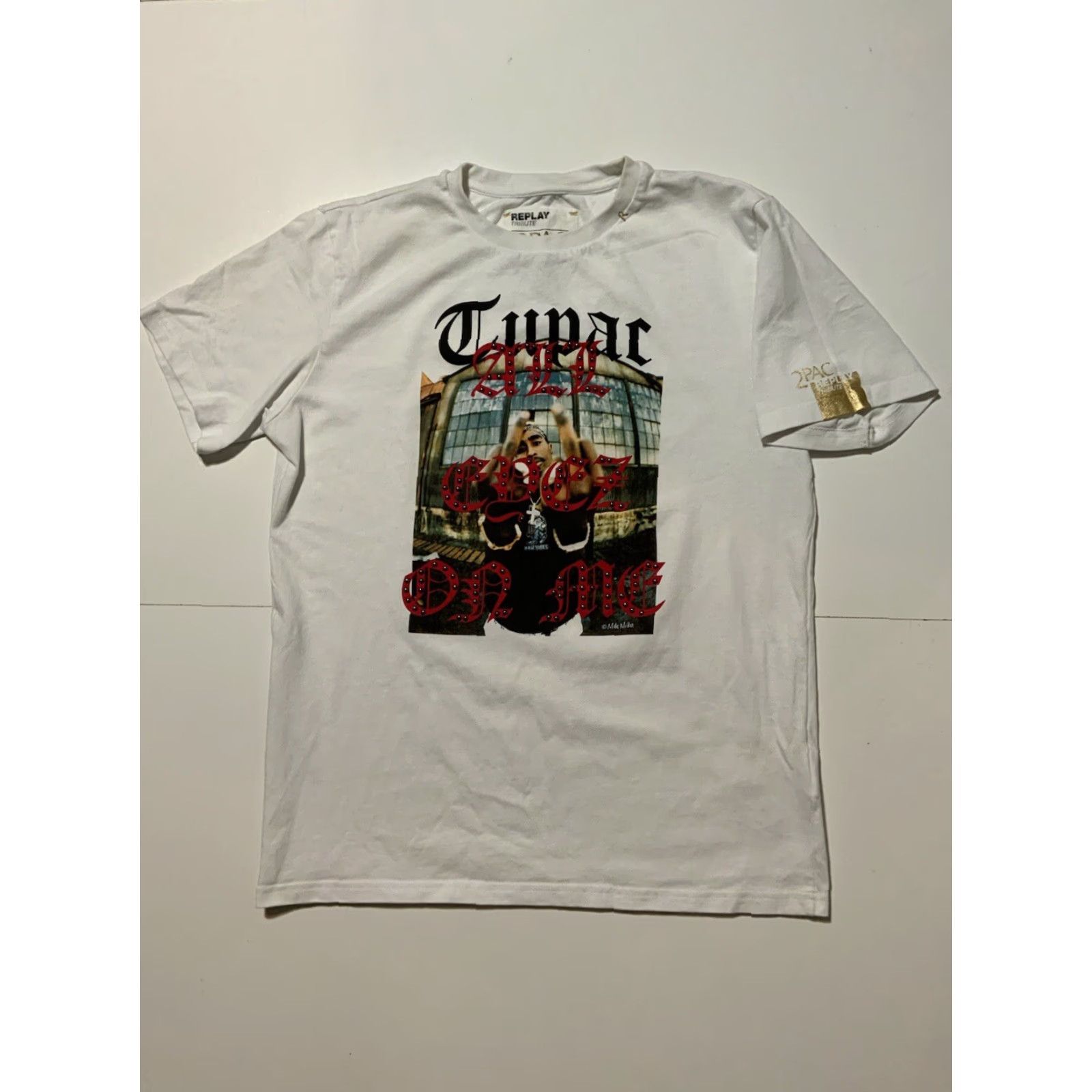 Replay Replay Tupac All Eyez On Me Mike Miller Studded Crew T-Shirt Sz. L Mens White Size US L / EU 52-54 / 3 - 2 Thumbnail