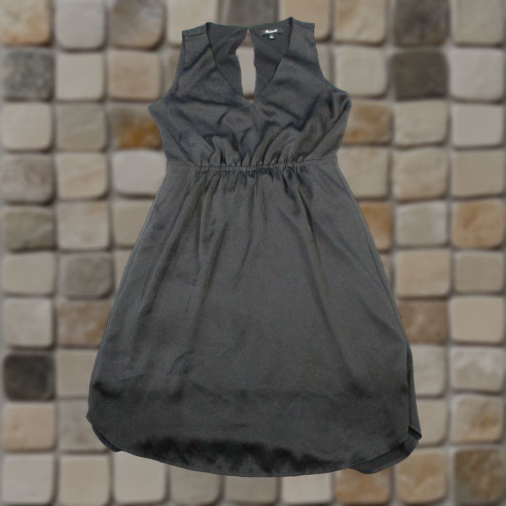 Madewell Madewell Dress Womens 4 Black Satin Blouson V-Neck Sleeveless Party/Cocktail Short Vintage No Size S / US 4 / IT 40 - 1 Thumbnail