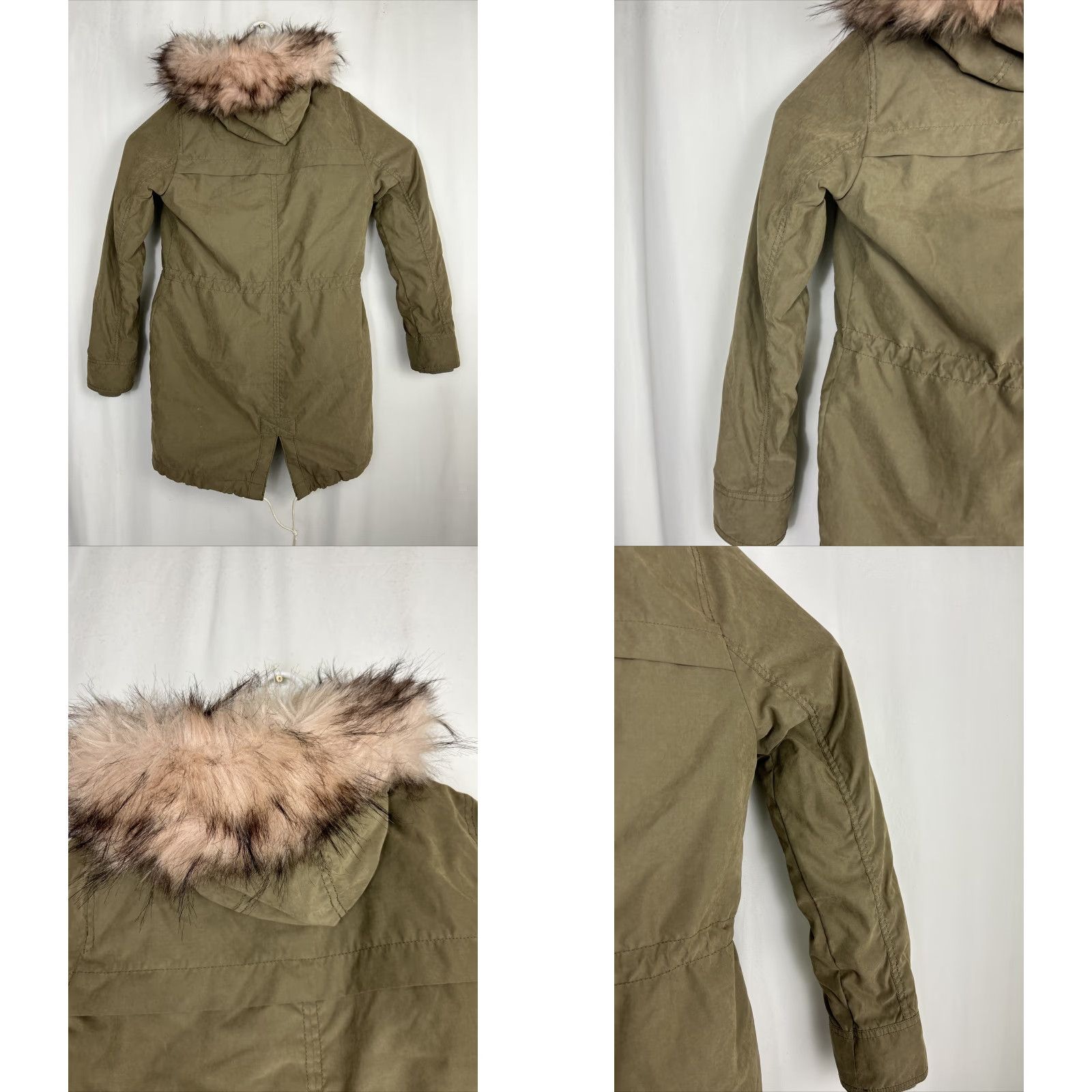 Abercrombie & Fitch Abercrombie Womens Small Olive Green Full Zip Suede Faux Fur Lined Parka Jacket Size S / US 4 / IT 40 - 10 Thumbnail