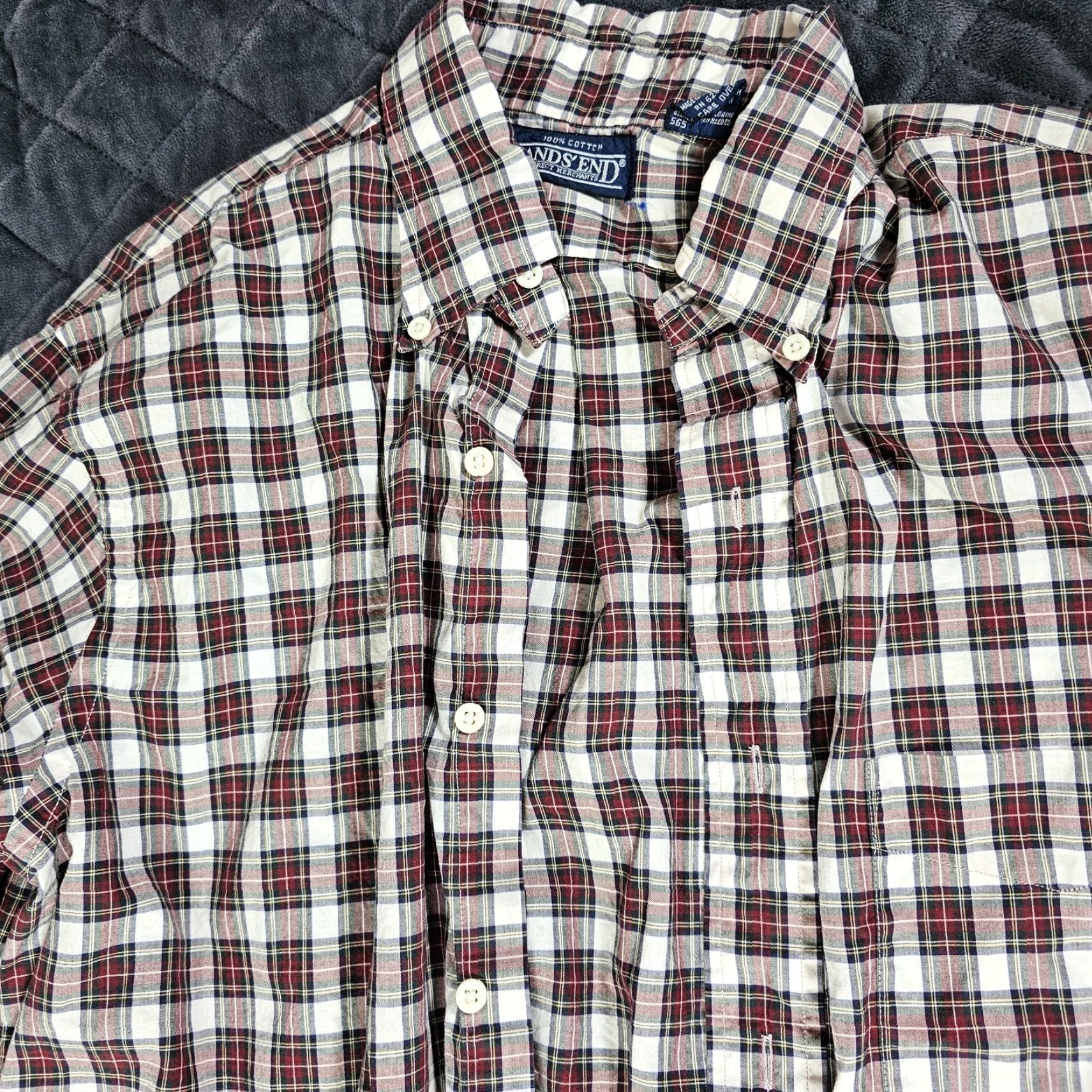 Lands' End VINTAGE Lands' End Shirt Mens 15 Reg Red Plaid Button Up Egyptian Cotton Long Slv Size US M / EU 48-50 / 2 - 3 Thumbnail