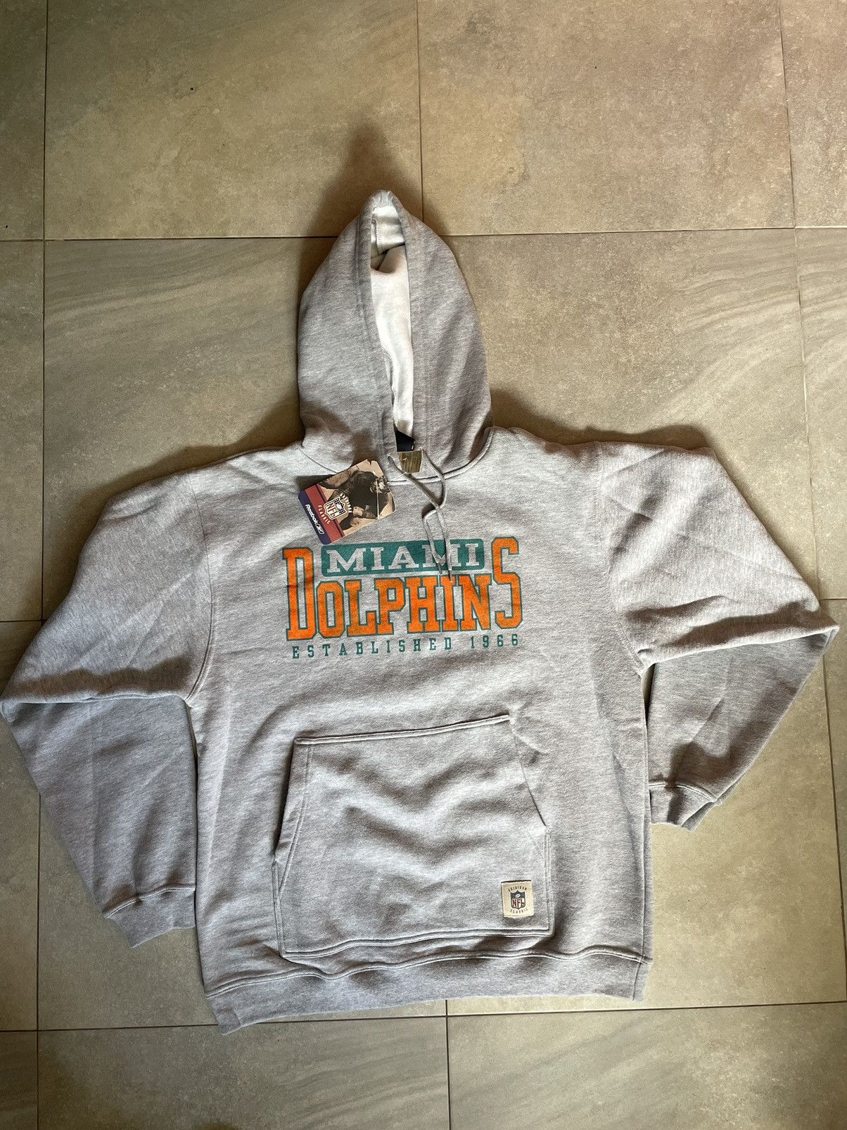 image of Nfl x Reebok Miami Dolphins Reebok Gridiron Classic Hoodie in Grey, Men's (Size Medium)