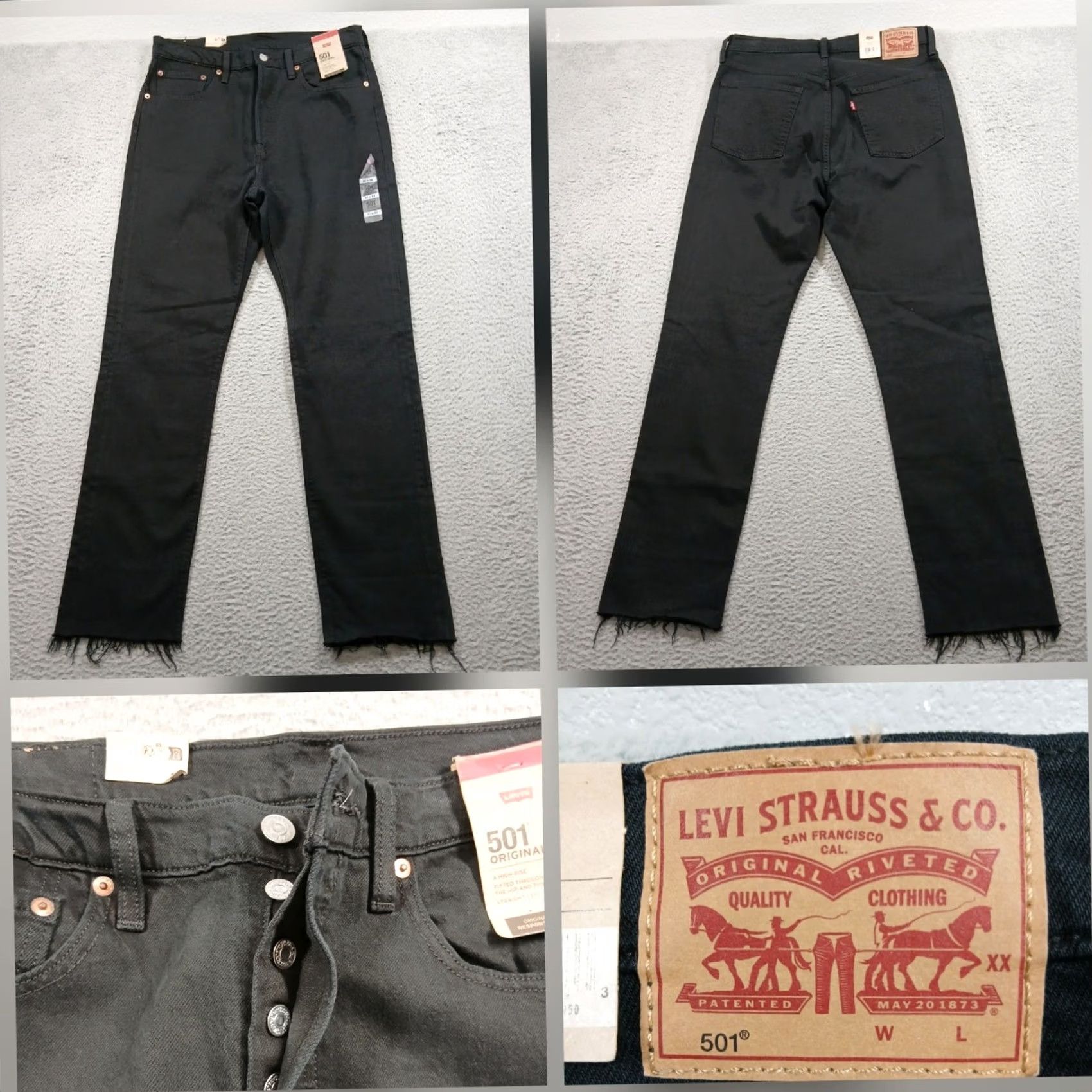 Levi's Levi's 501 Original Fit Jeans Mens Black Denim Button Fly Raw Hem NWT 31 Straight Straight Leg High Rise 5-Pocket Denim Classic Wardrobe Staple Mens Size US 31 - 2 Thumbnail