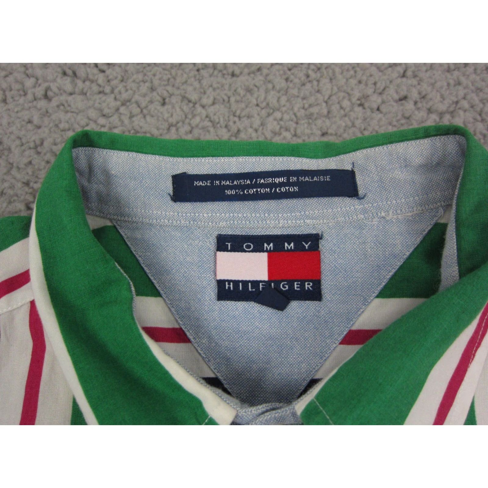 Tommy Hilfiger VINTAGE Tommy Hilfiger Shirt Mens Shirt Striped Button-Up 90s Green White Pink L Short Sleeve Collared Button-Down Casual 80s 90s Preppy Size US L / EU 52-54 / 3 - 5 Thumbnail