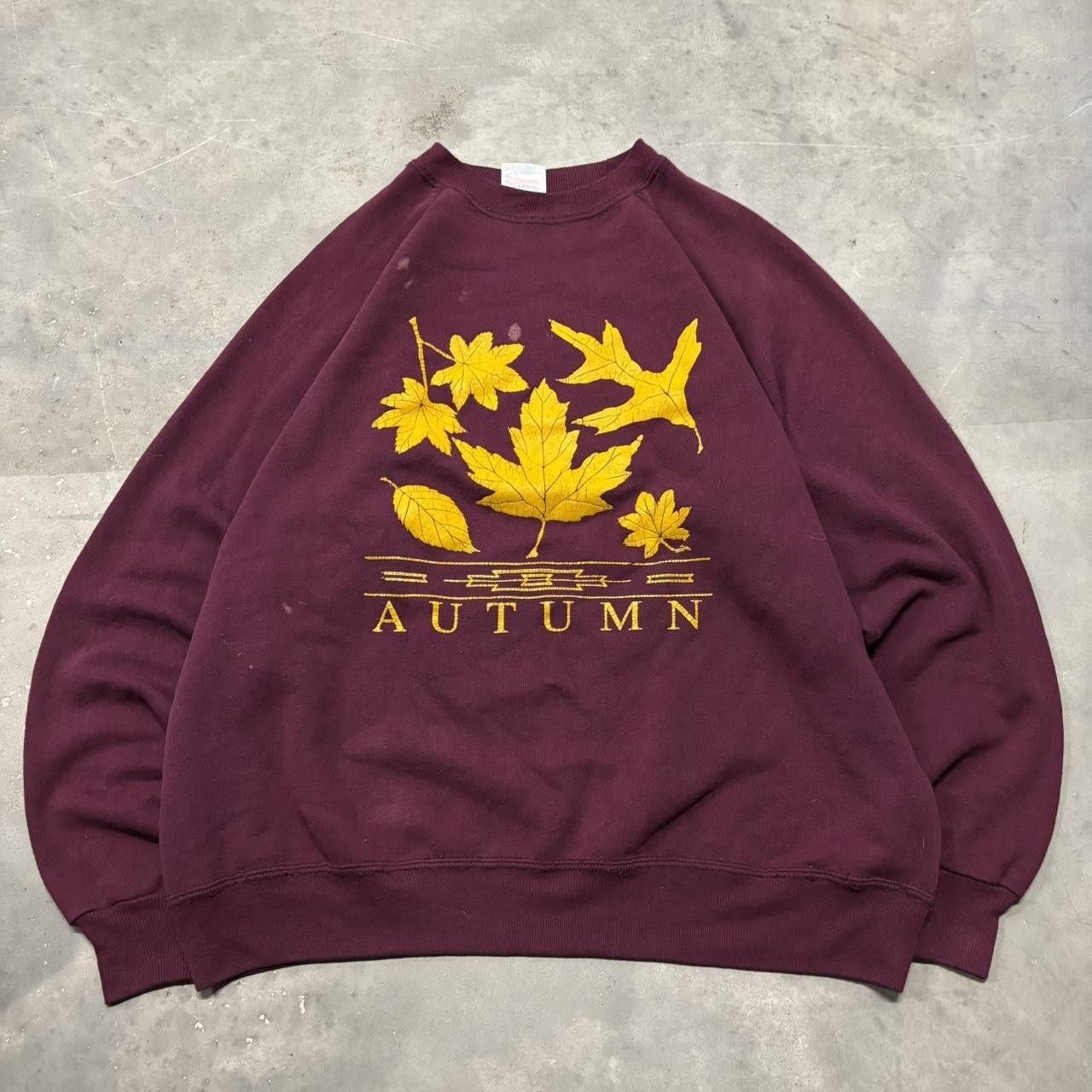 Japanese Brand × Vintage Crazy Vintage 90s Burgundy Autumn Fall Leaves Crewneck! Size US XL / EU 56 / 4 - 1 Thumbnail