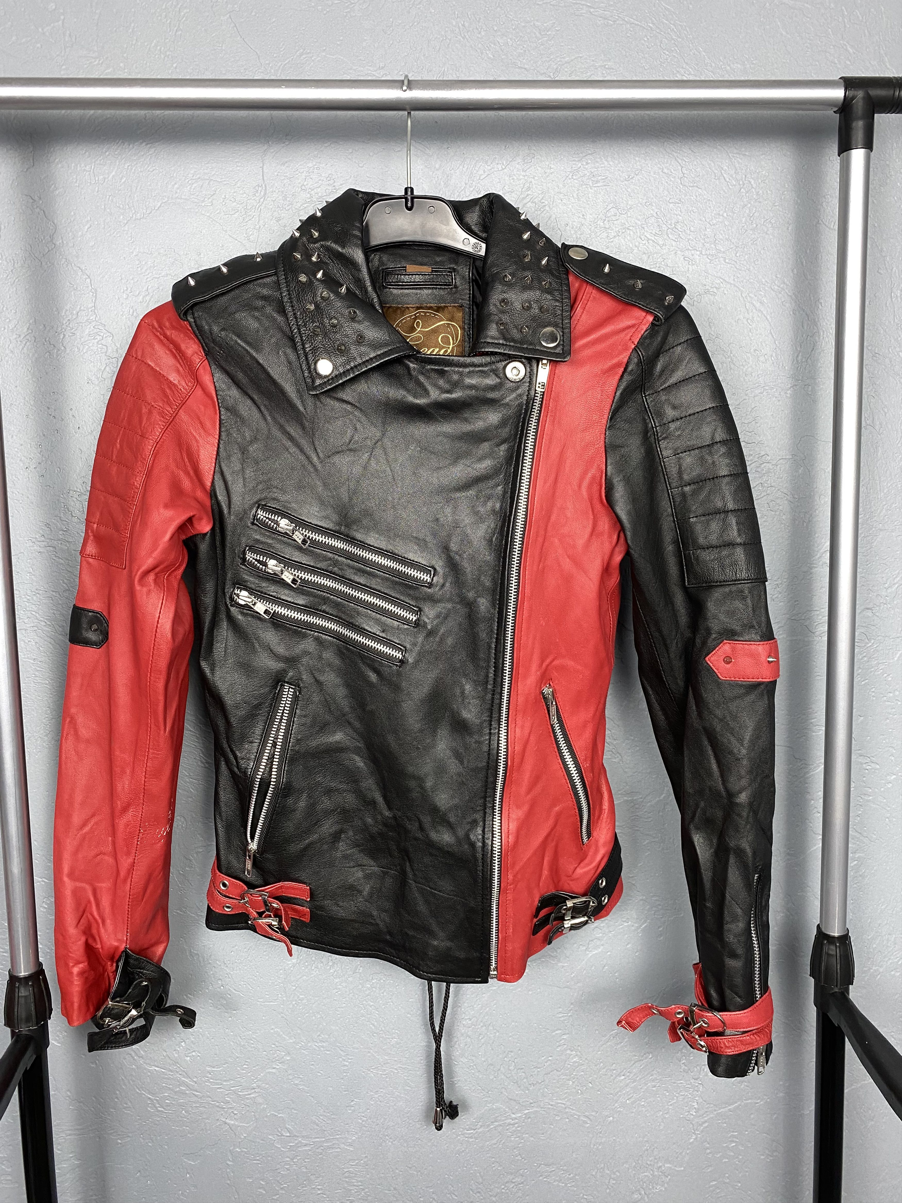 DC Comics Harley Quinn Biker Black & Red Leather Jacket Y2K Size S / US 4 / IT 40 - 2 Thumbnail