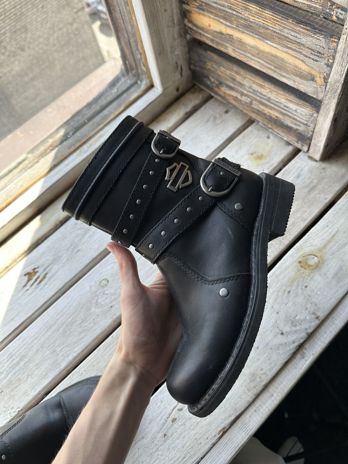 Harley Davidson 🚨RARE HARLEY DAVIDSON BLACK BOOTS METAL WITH LOGO IF6WAS9 Size US 7 / IT 37 - 10 Thumbnail