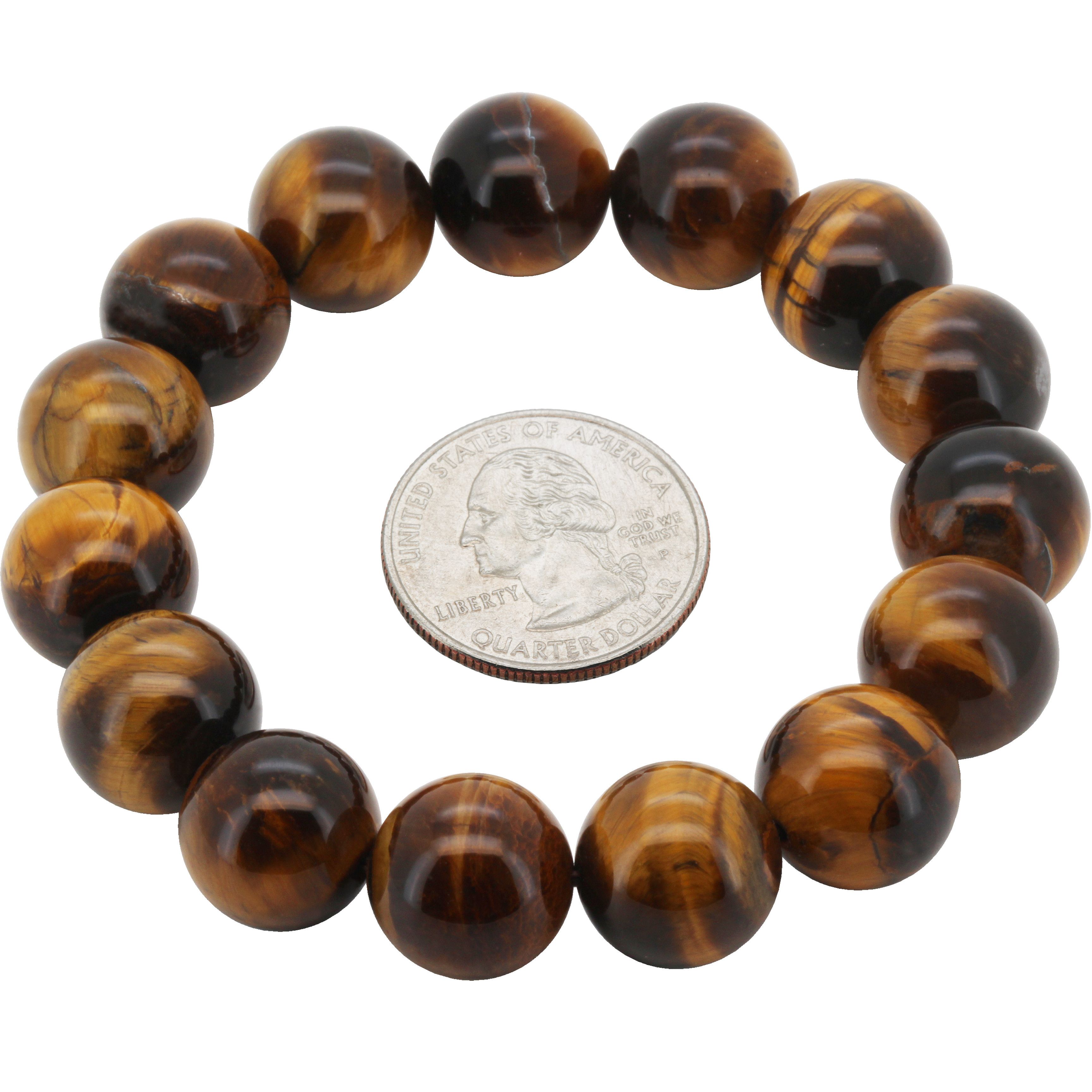 Other 14mm Tiger Eye Gemstone Beaded Stretch Bracelet 8” Size ONE SIZE - 1 Preview