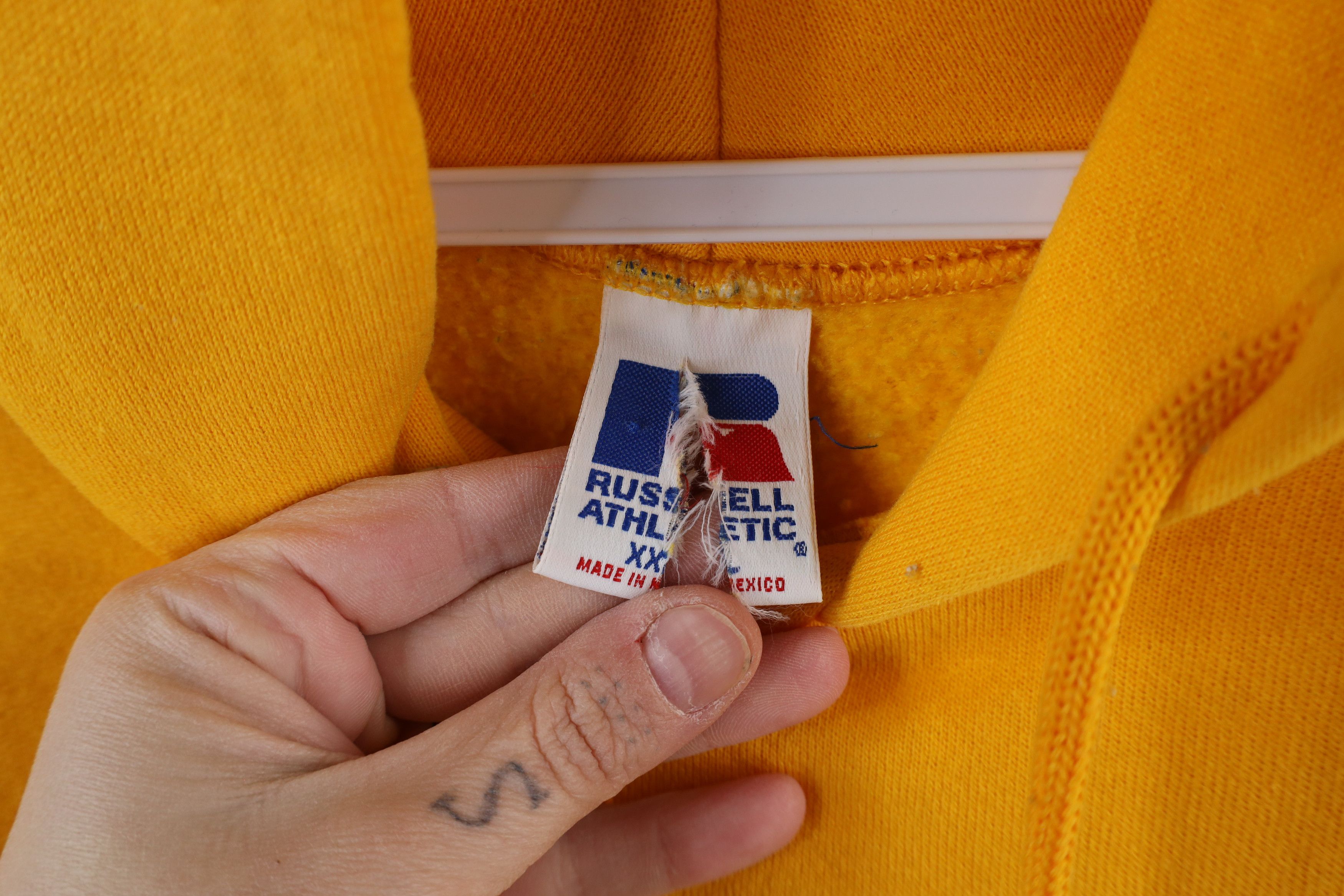 Russell Athletic × Vintage Vintage 90s Russell Athletic Blank Hoodie Sweatshirt Yellow Size US XXL / EU 58 / 5 - 9 Thumbnail