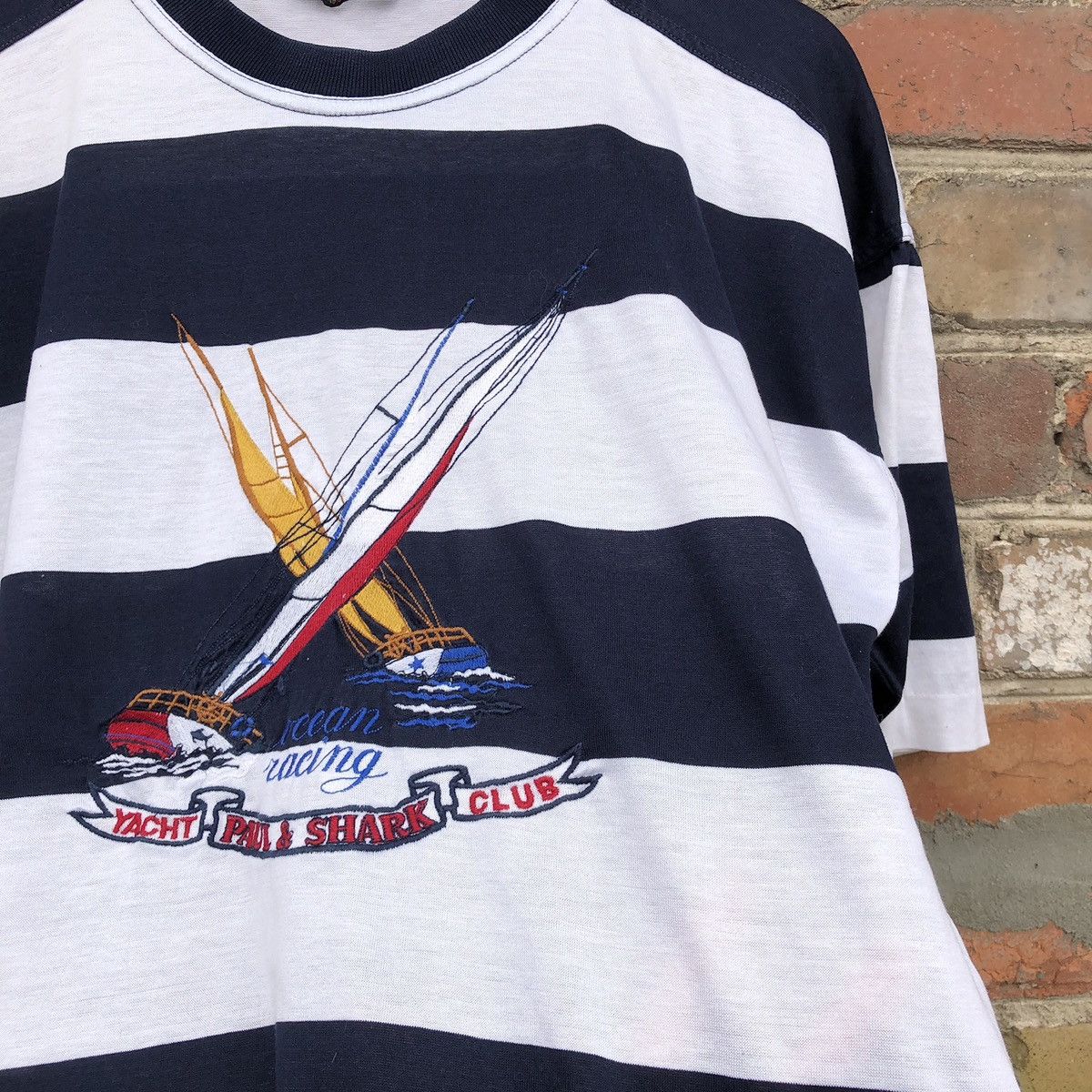 Paul & Shark Vintage Paul & Shark Yacht Club Striped T Shirt Tee Shark Size US XL / EU 56 / 4 - 6 Thumbnail