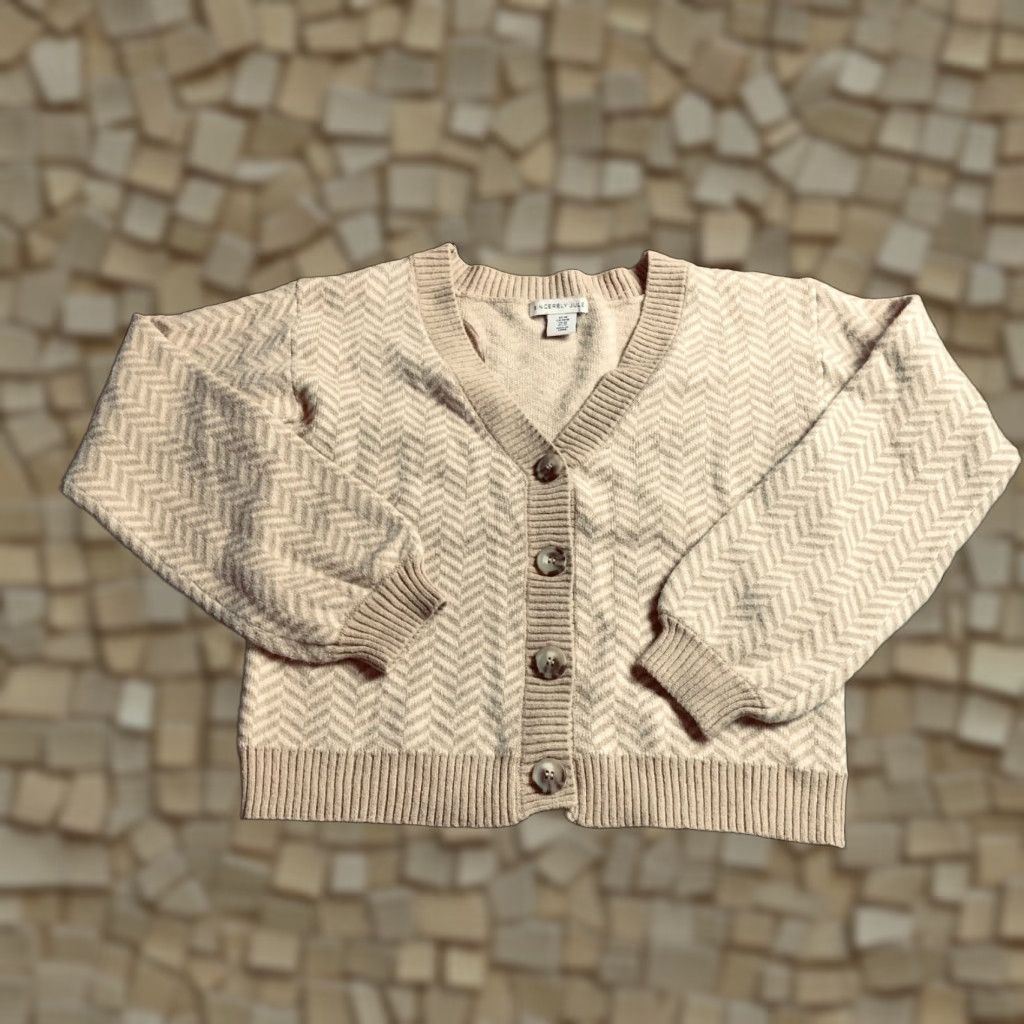 Vintage Sincerely Jules Sweater Cardigan Women's Medium Tan Cream Brown Solid Long Sleeve Casual Fall Spring Summer Regular Fit Womens Size M / US 6-8 / IT 42-44 - 1 Thumbnail