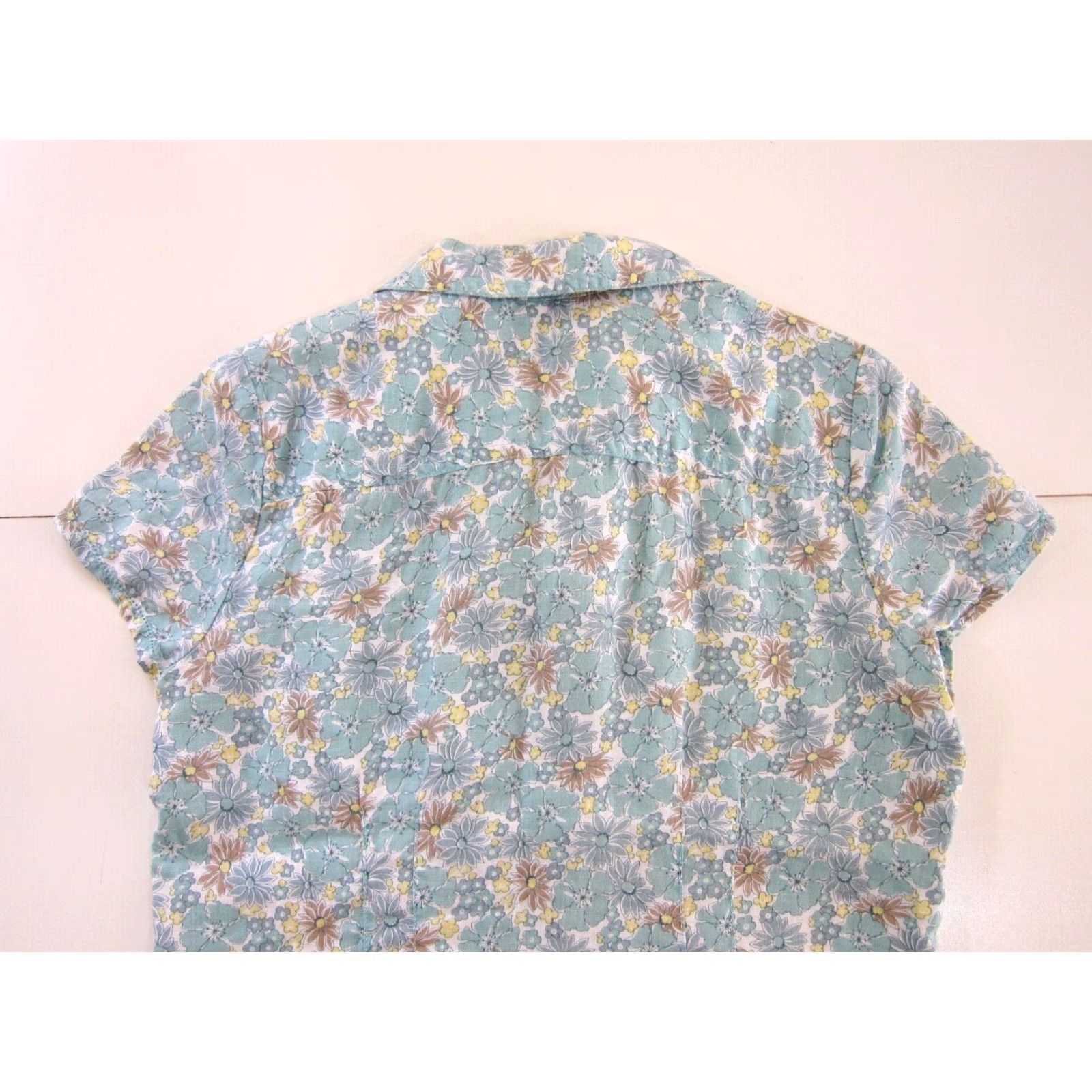 Liz Claiborne Liz Claiborne Blouse Shirt 10 Womens Short Sleeve Green Floral 100% Linen Button Down Size L / US 10 / IT 46 - 6 Thumbnail
