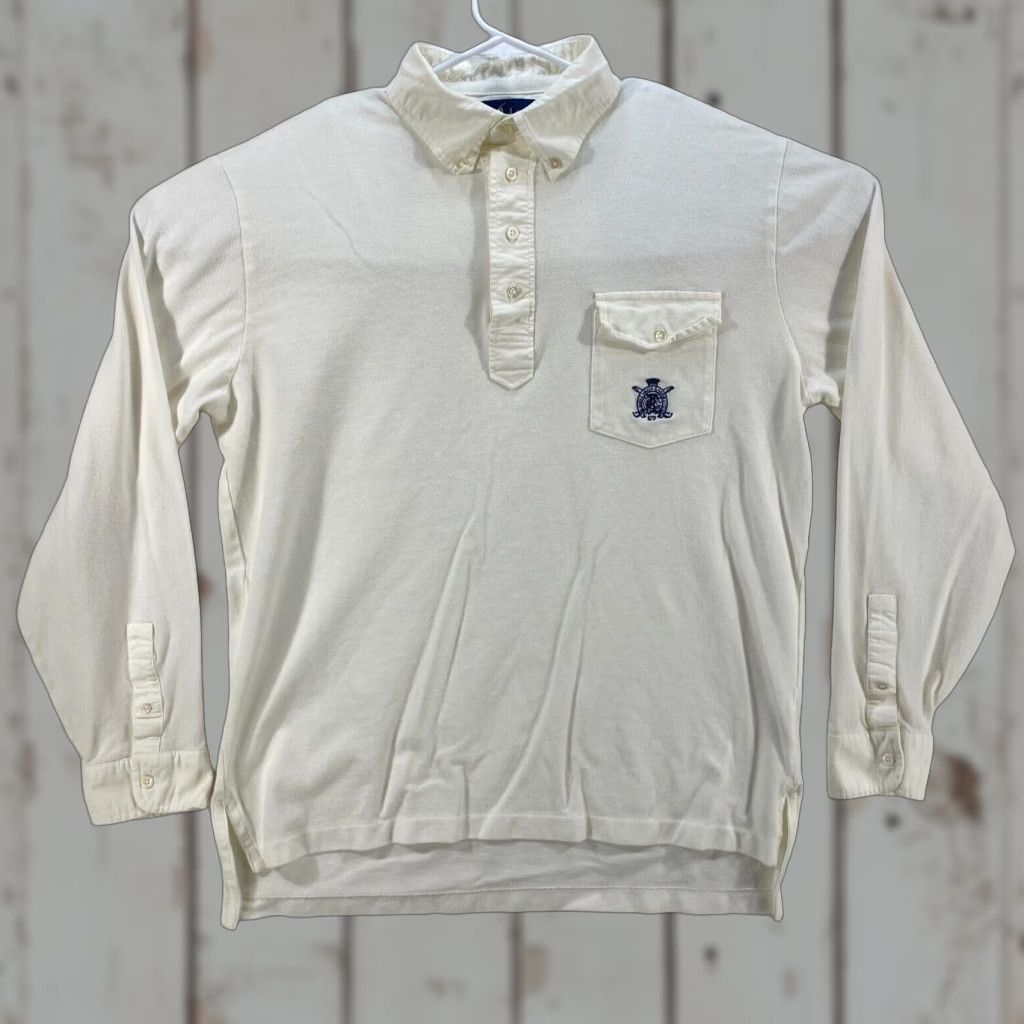 Ralph Lauren VINTAGE Polo Ralph Lauren Mens L Large Shirt White Rugby Long Sleeve Cotton Size US L / EU 52-54 / 3 - 1 Thumbnail
