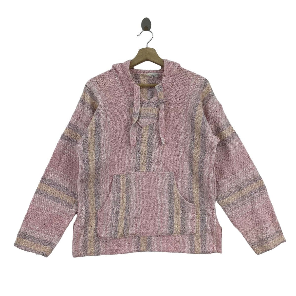 image of Vintage Artesanias Reyes Hickory Stripes Design Knitwear in Pink, Women's (Size Large)