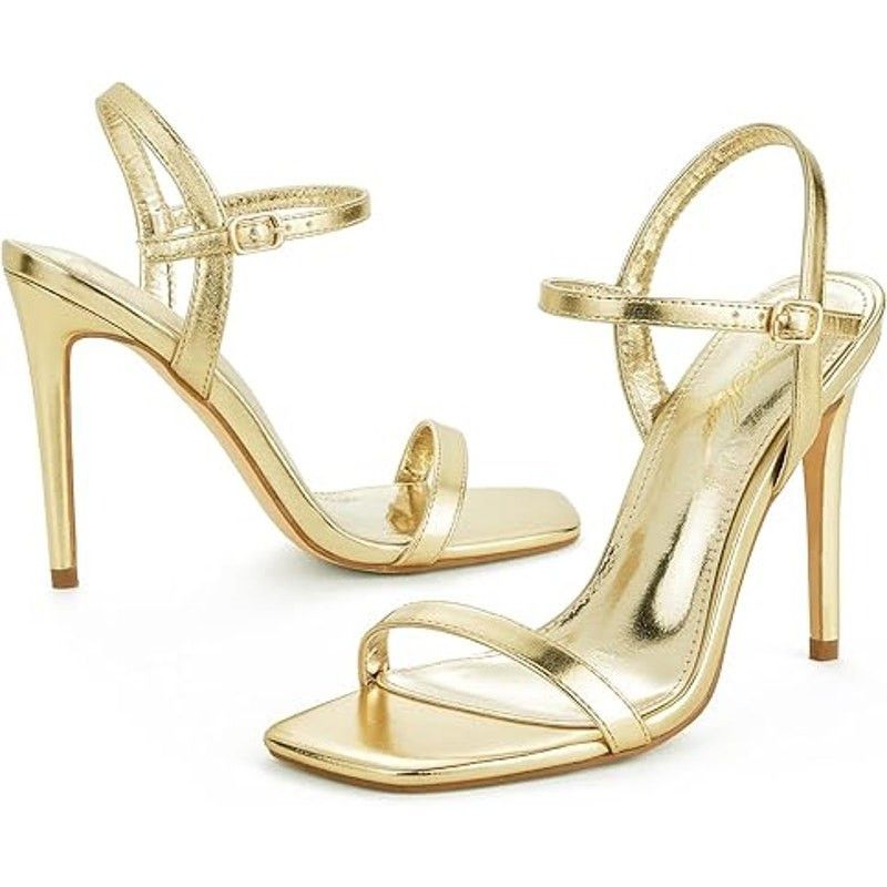 Other Genshuo Women's Size 6 Shiny Gold Open Toe Heels Sandals Size US 6 / IT 36 - 2 Thumbnail