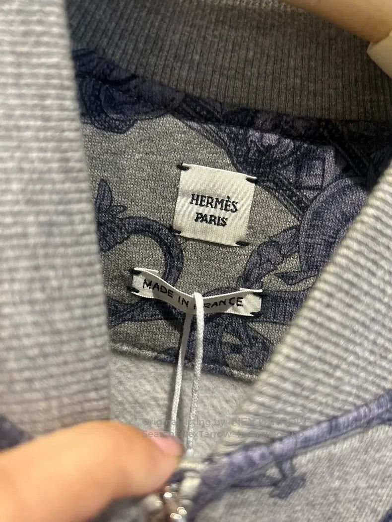 Hermes Hermes Wool Printed Zipper Jacket, Gray Base with Dark Blu Size XXS / US 00 / IT 34 - 4 Thumbnail