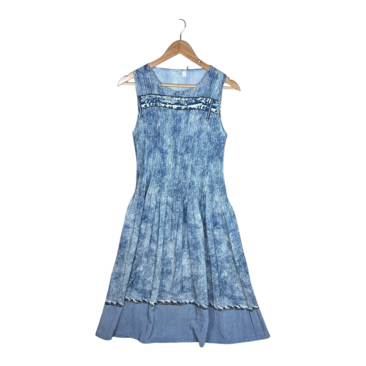 Vintage 90s Denim Print Pleated Midi Dress Vintage Japanese Style S Size S / US 4 / IT 40 - 1 Thumbnail