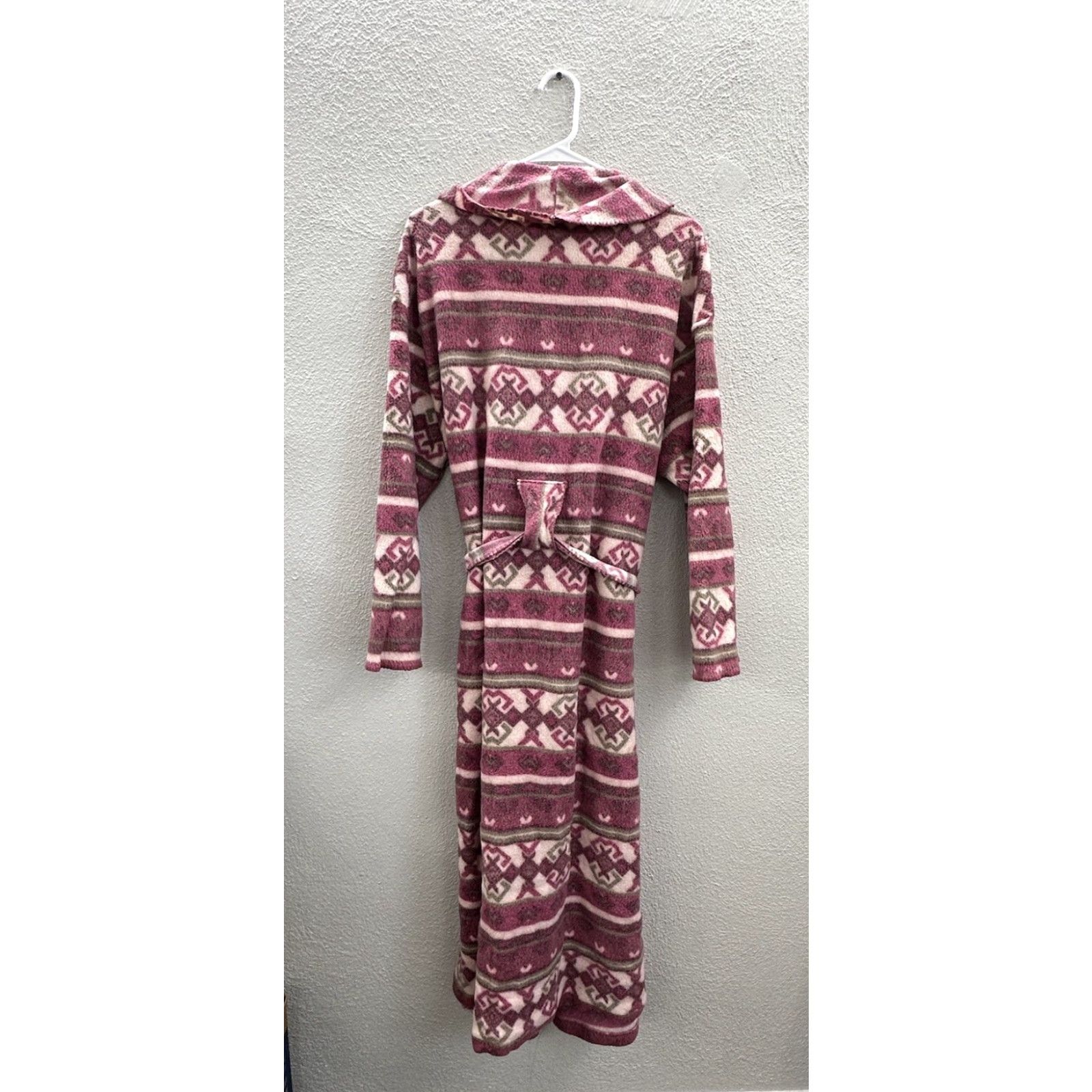 Vintage VINTAGE Night Gear Robe Women One Size Pink Aztec Lounge Wear Fleece Kimono Belted 80s 90s Style Womens Size ONE SIZE - 7 Thumbnail
