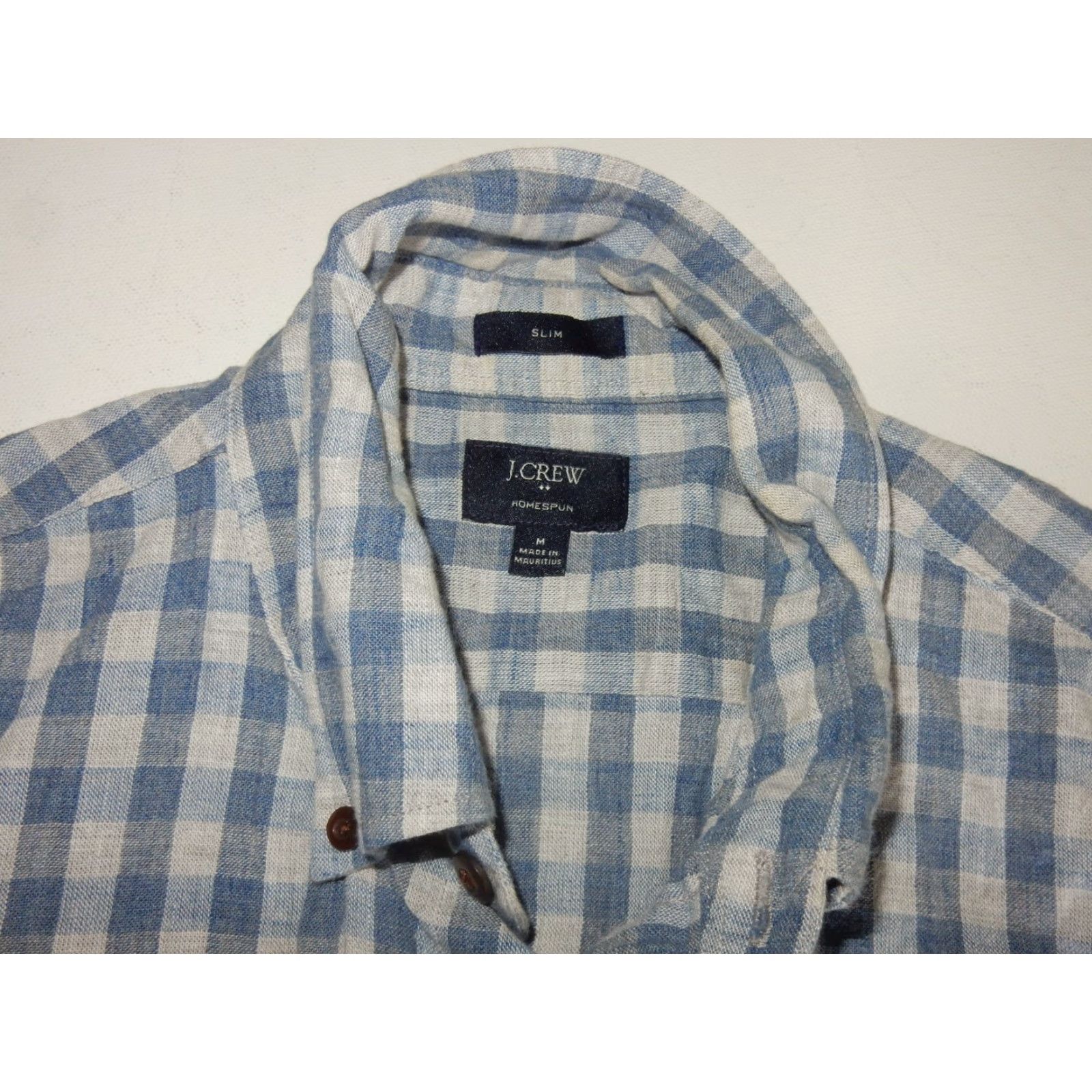 J.Crew VINTAGE J.CREW Shirt Plaid Short Sleeve Button-Up M Blue Adult Medium Slim Homespun Size US M / EU 48-50 / 2 - 4 Thumbnail