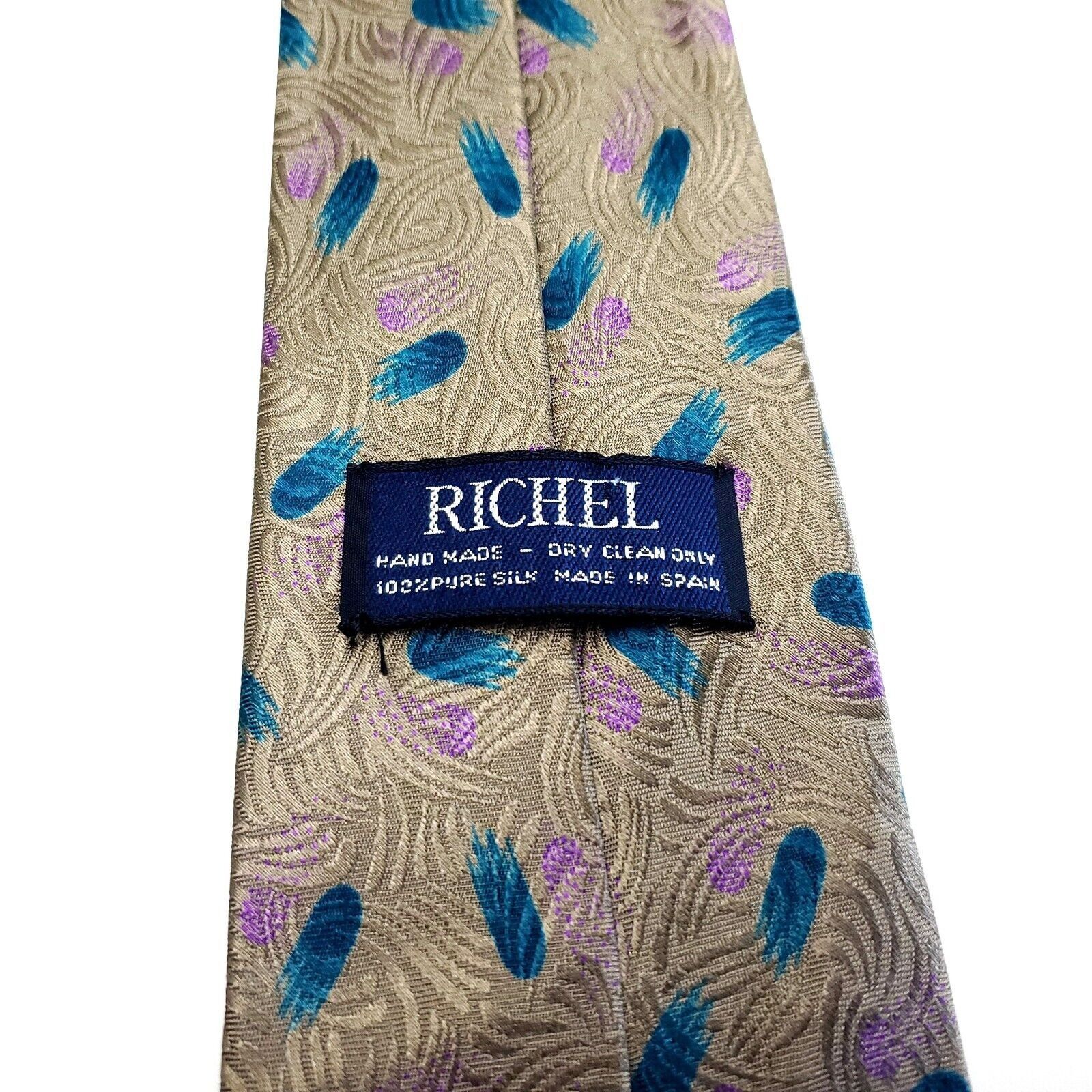 Vintage Richel Beige Silk Tie Woven Geometric Size ONE SIZE - 5 Thumbnail