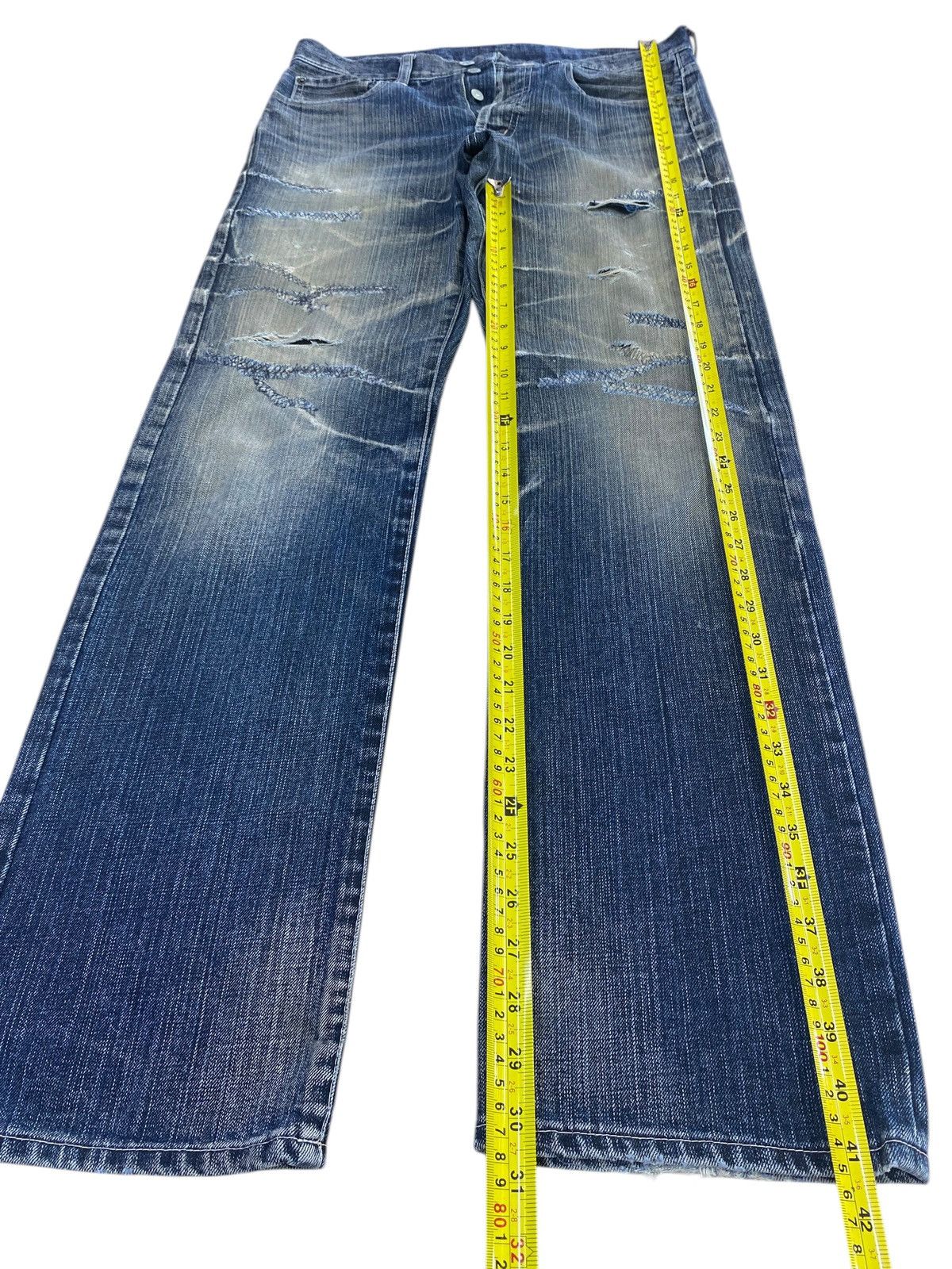 Japanese Brand Japanese Brand Whiskers Ripped Style Straight Cut Jeans Size US 33 - 7 Thumbnail
