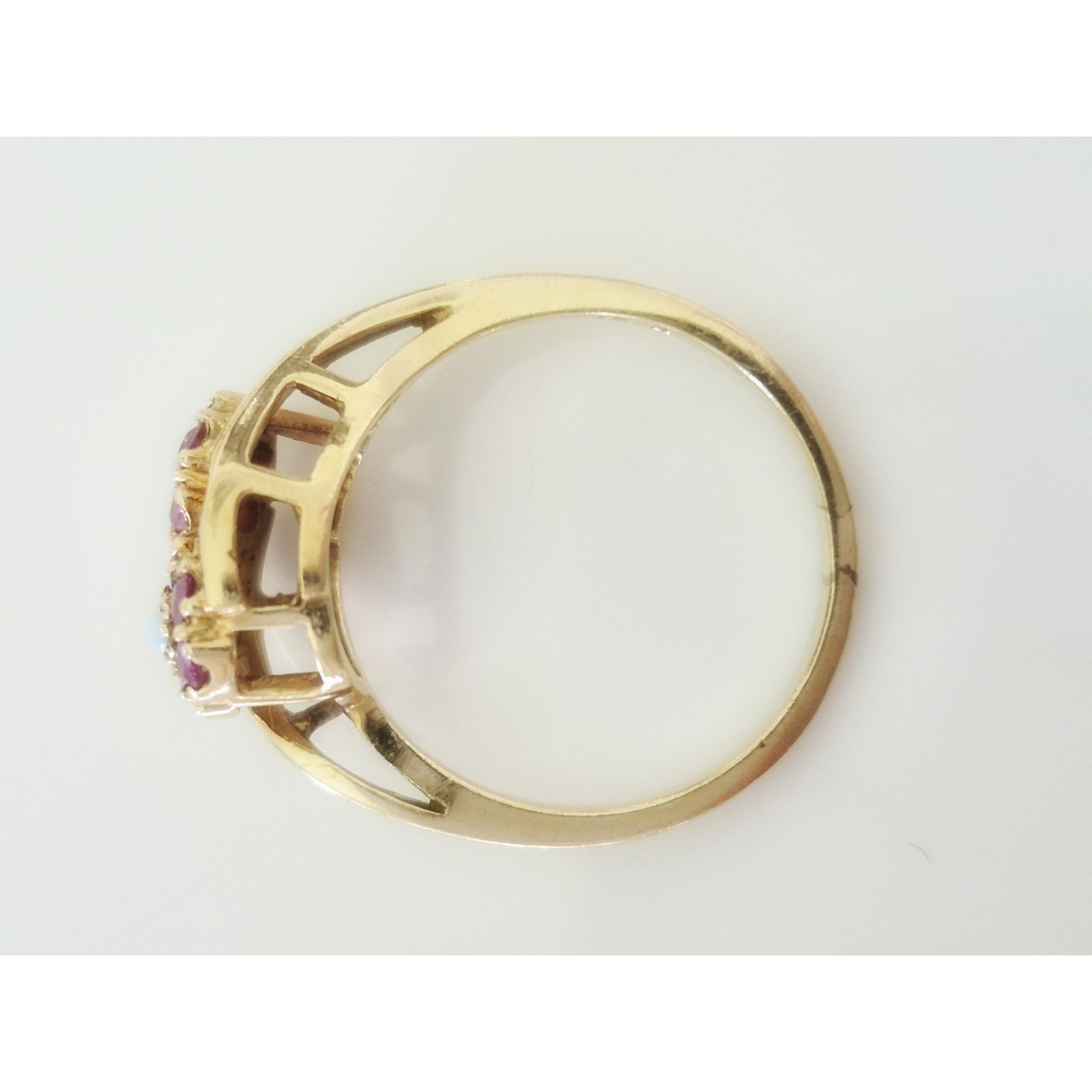 Other Vintage 10K Gold Ruby and Opal Floral Bypass Ring Size ONE SIZE - 5 Thumbnail