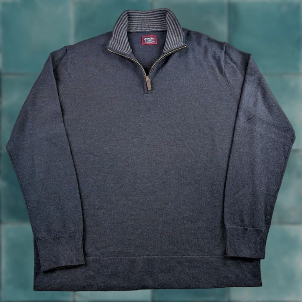 UNTUCKit UNTUCKit Belguardo Extra Fine Merino Wool 1/4 Zip Pullover Sweater Navy Men's L Size US L / EU 52-54 / 3 - 1 Thumbnail